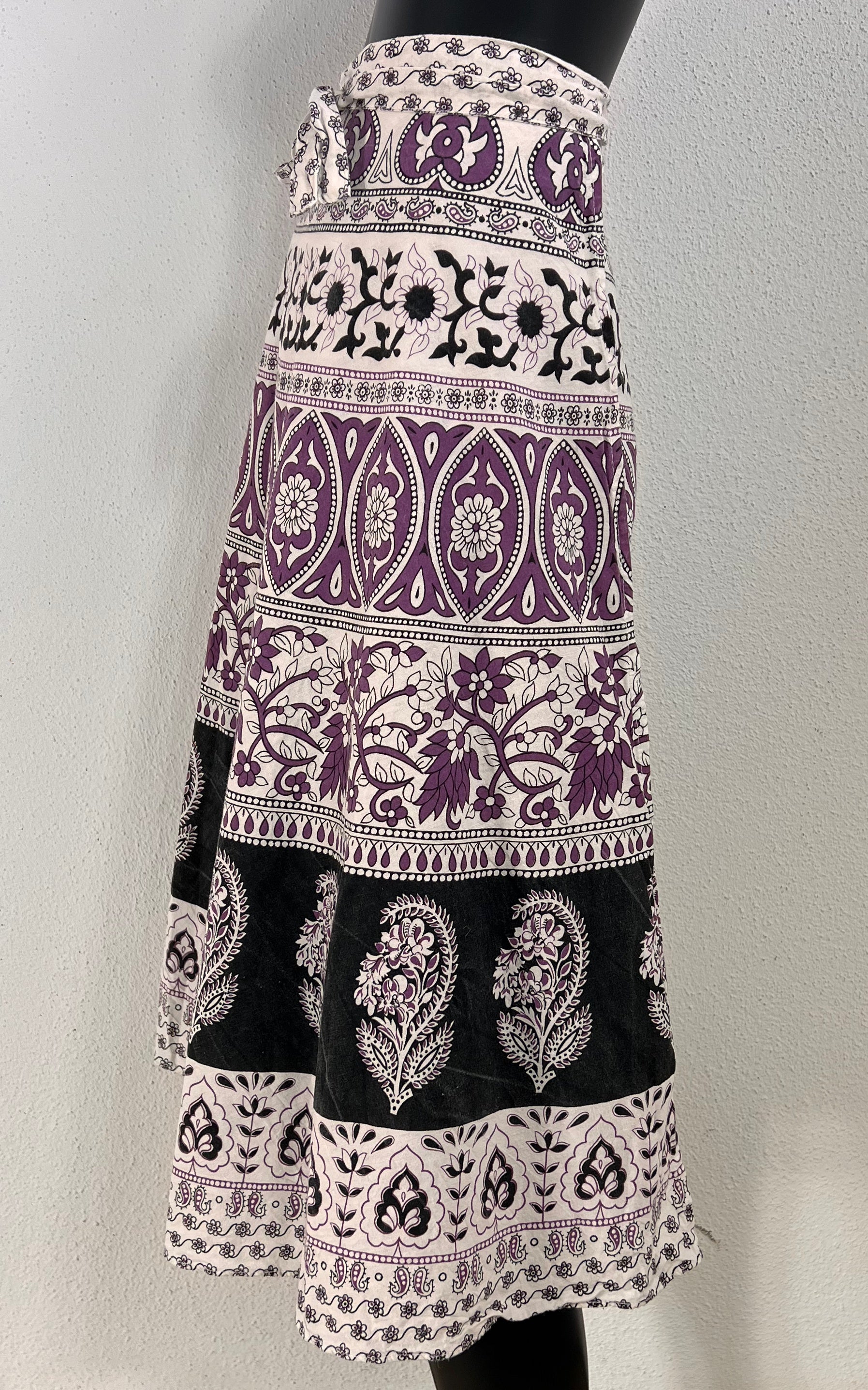 Vintage 70s Block Print Wrap Skirt