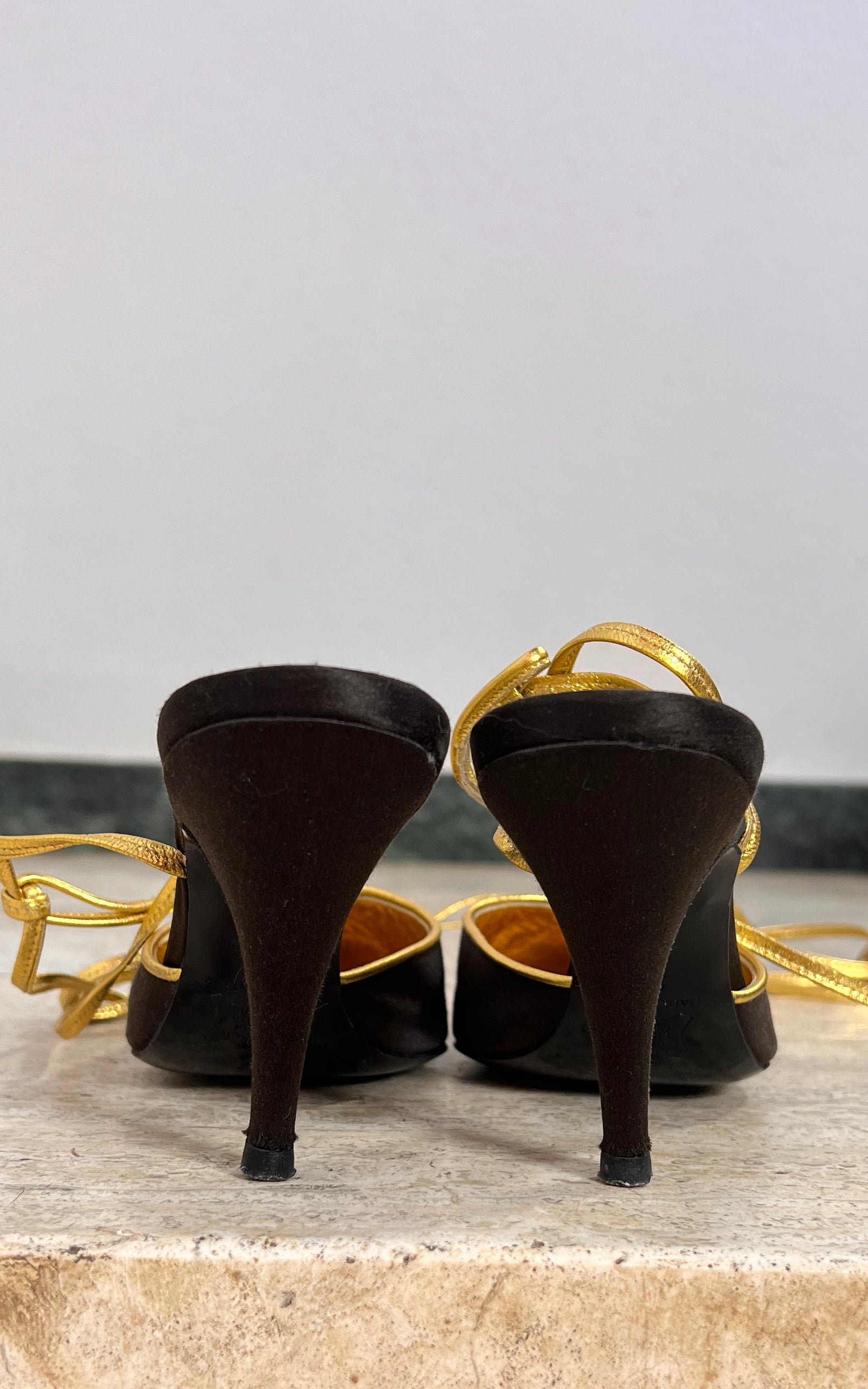 Vintage Yves Saint Laurent Darkbrown Satin Pumps 37
