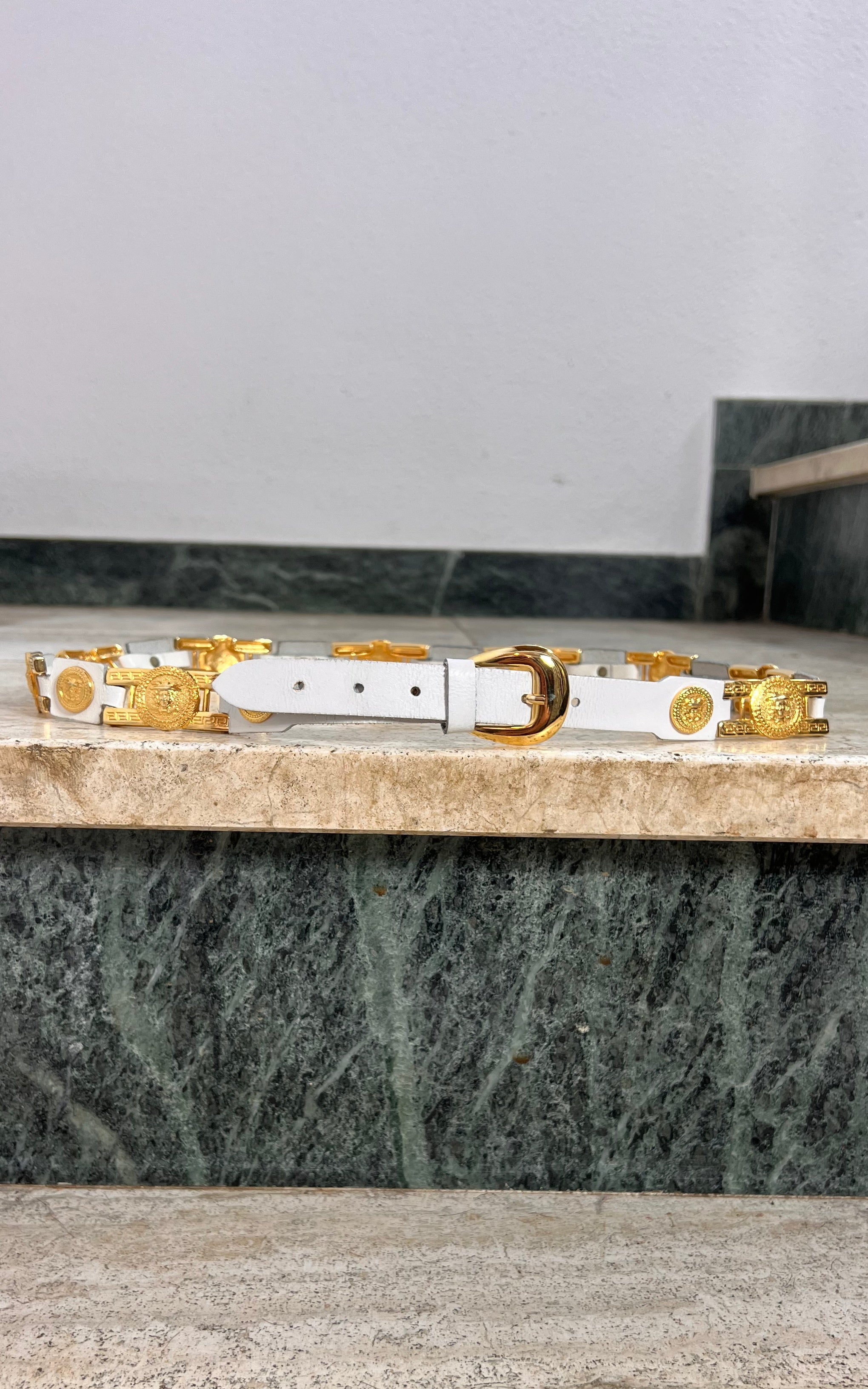 Vintage White and Gold Medusa Belt
