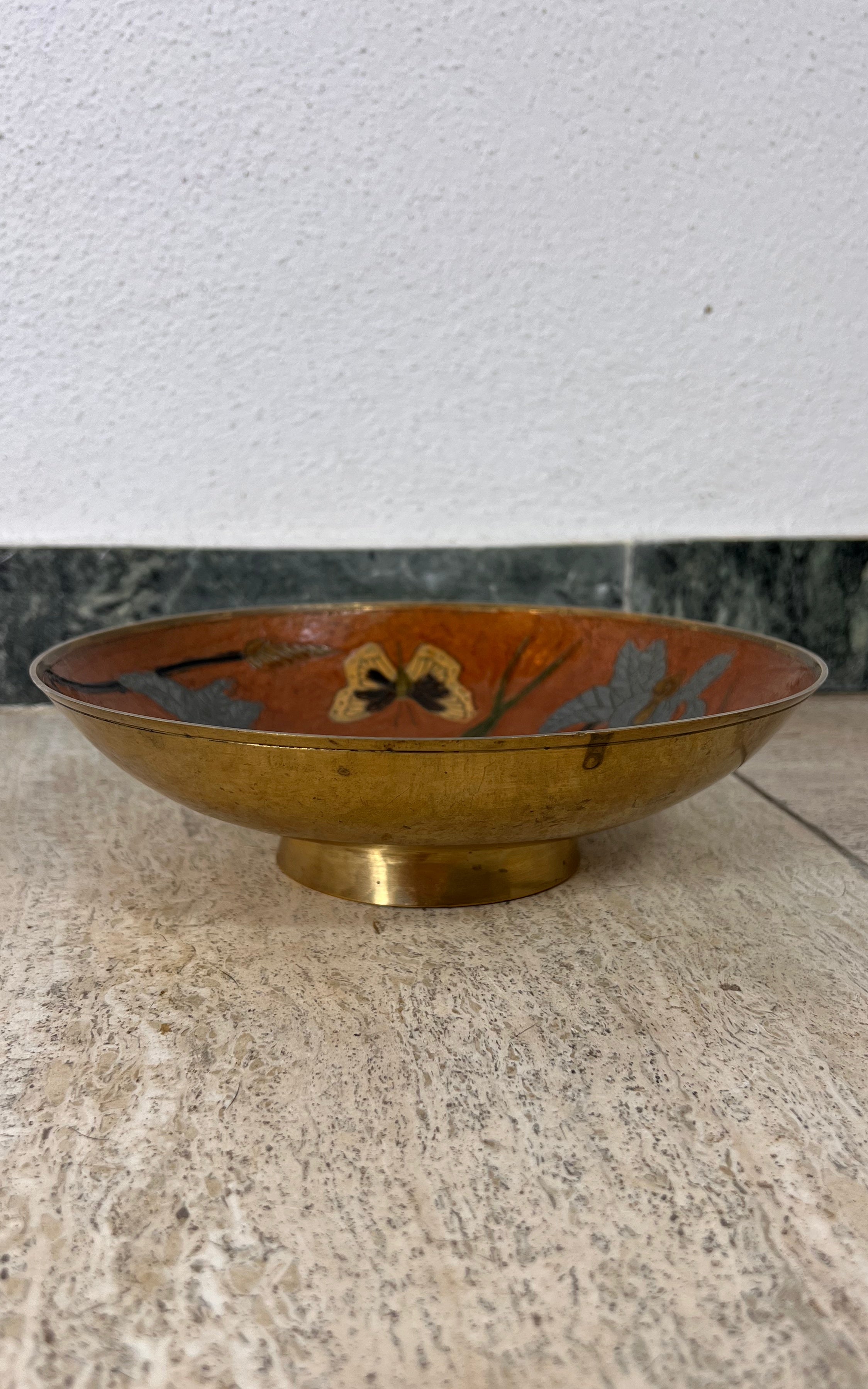 Vintage 70s - Art Nouveau Brass Enamel Bowl Cloisonne