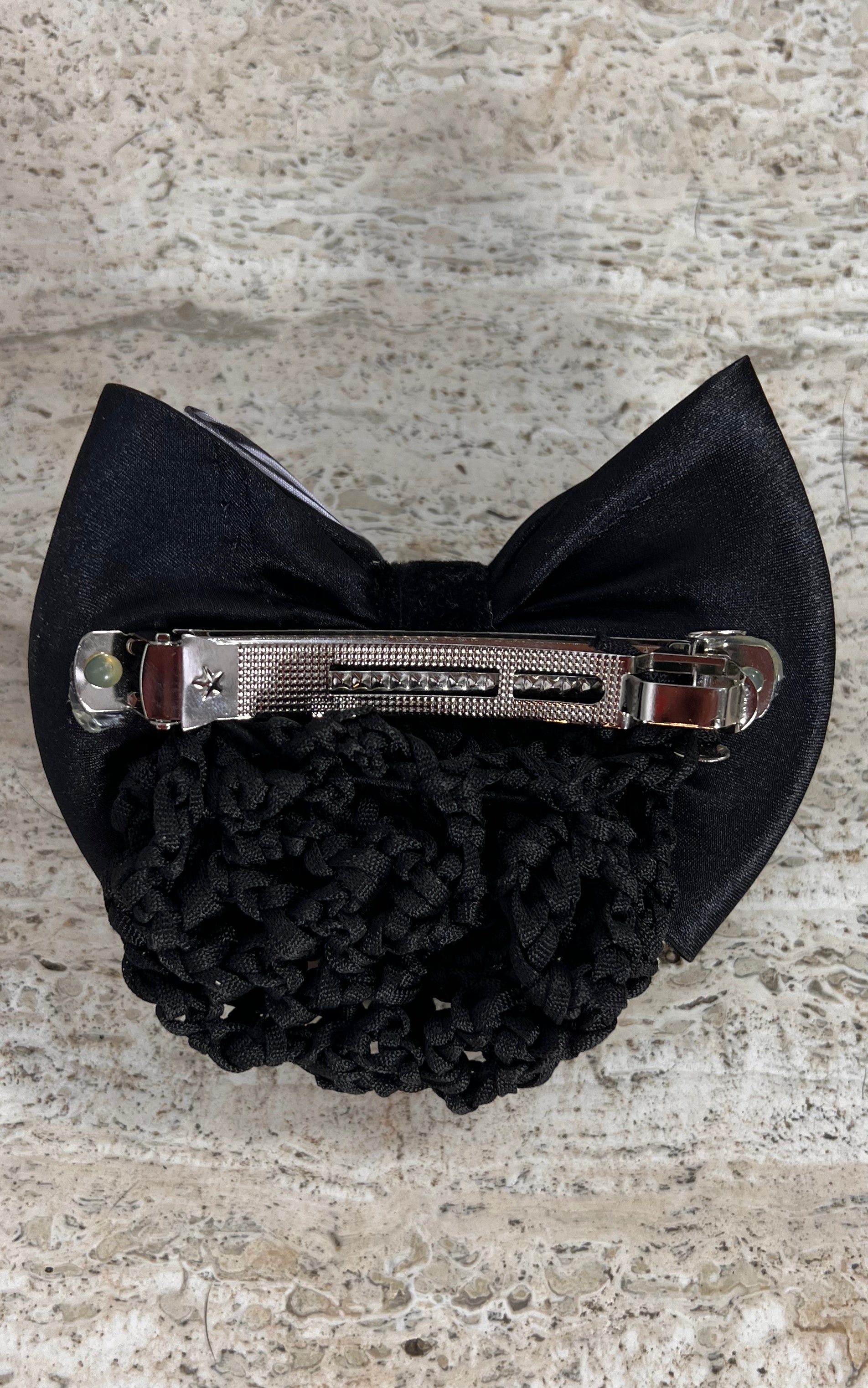 Vintage Black & White Hair Clip with Hair Net