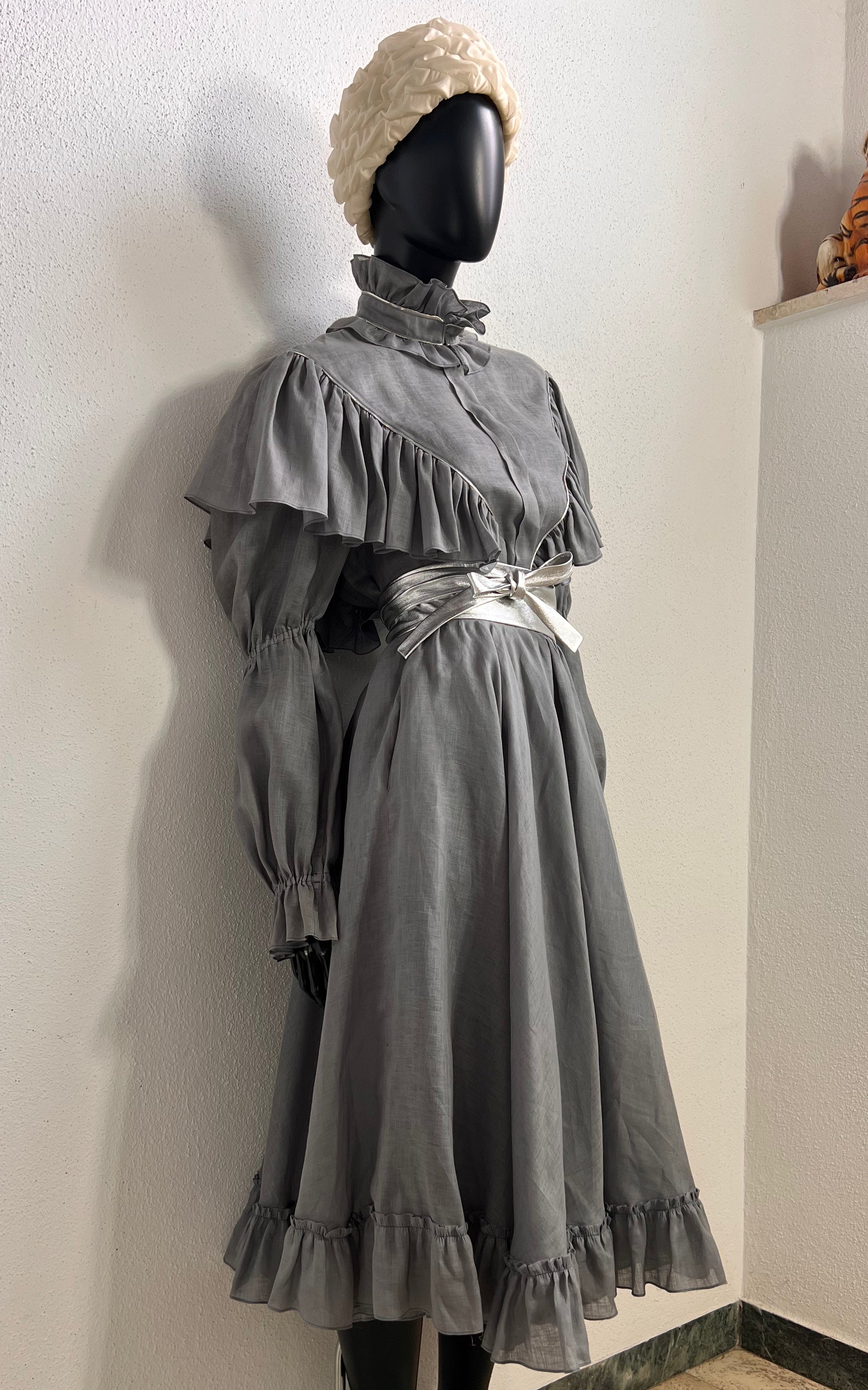 Vintage 80s Jil Sander Linen Ruffle Costume
