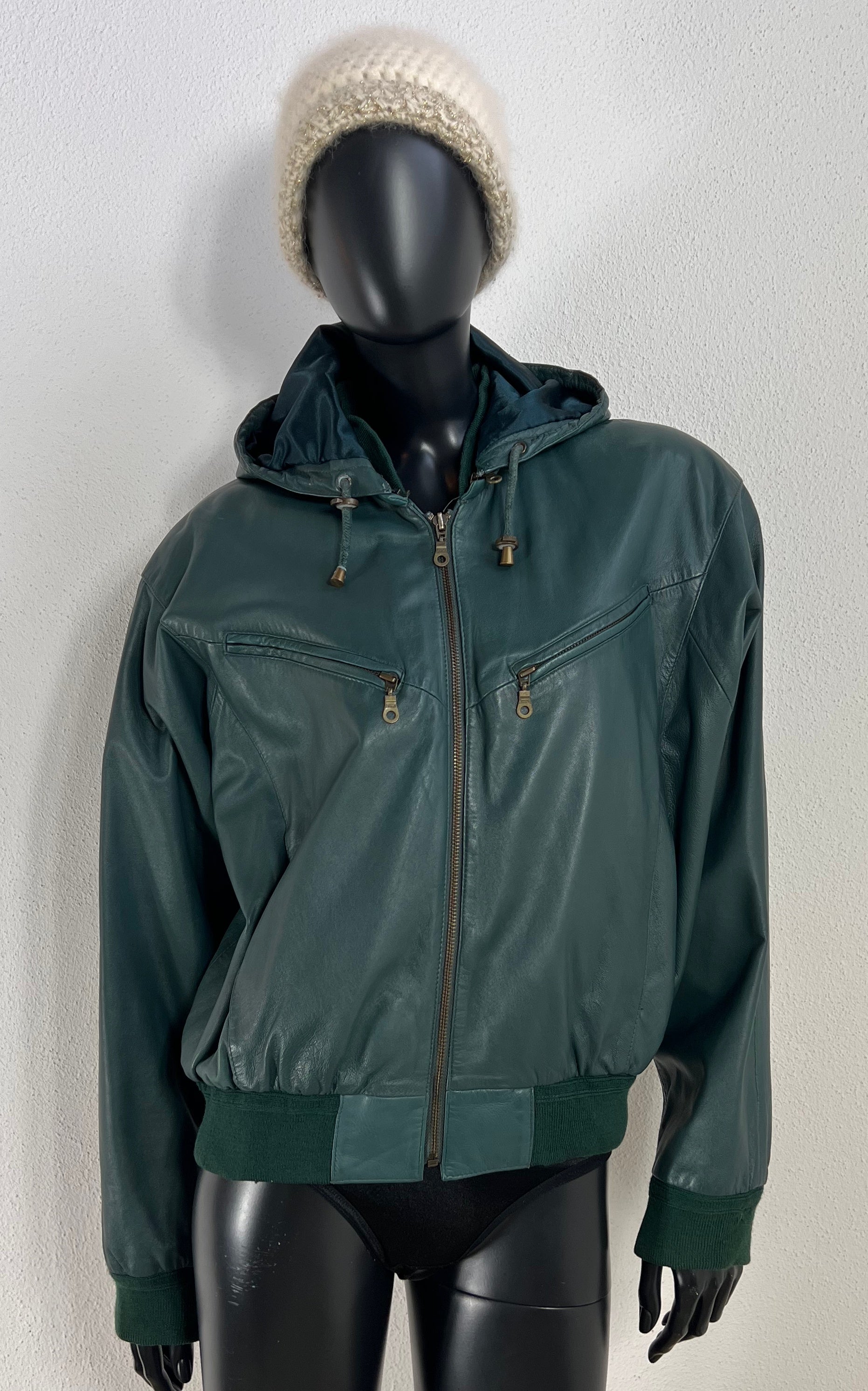 Vintage 90s Teal Bomber Leather Jacket