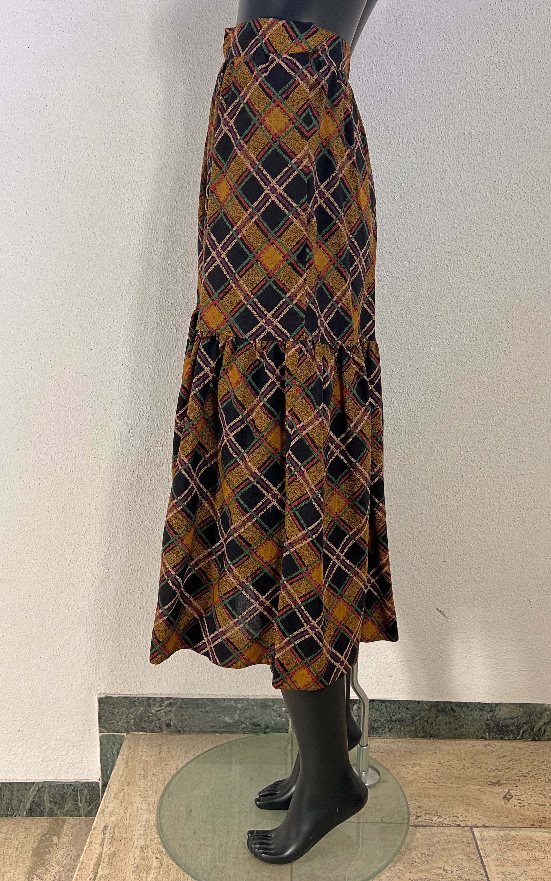 Vintage 70s Yves Saint Laurent Tartan Ruffle Skirt