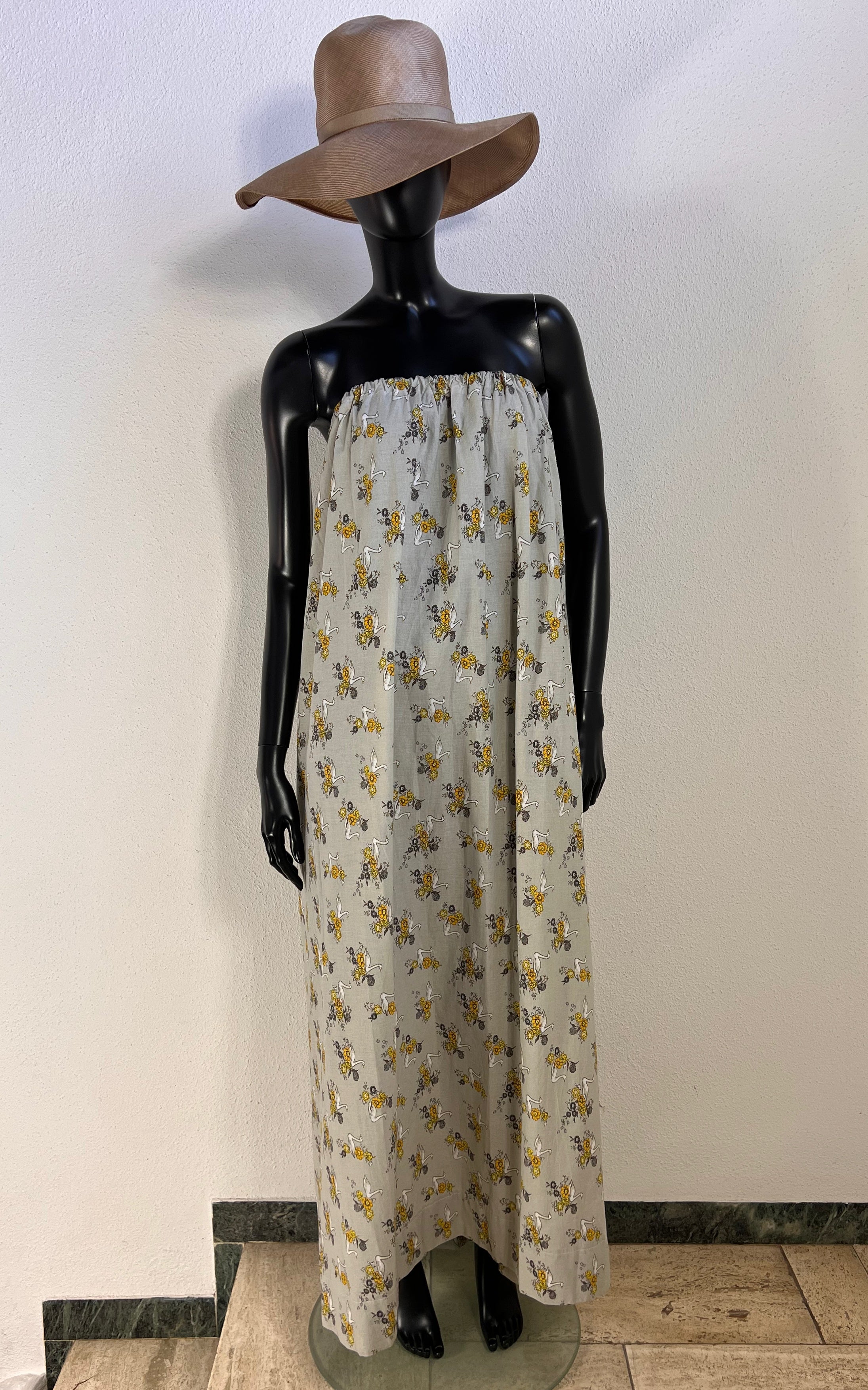 Vintage 70s Strapless Swan Maxi Dress