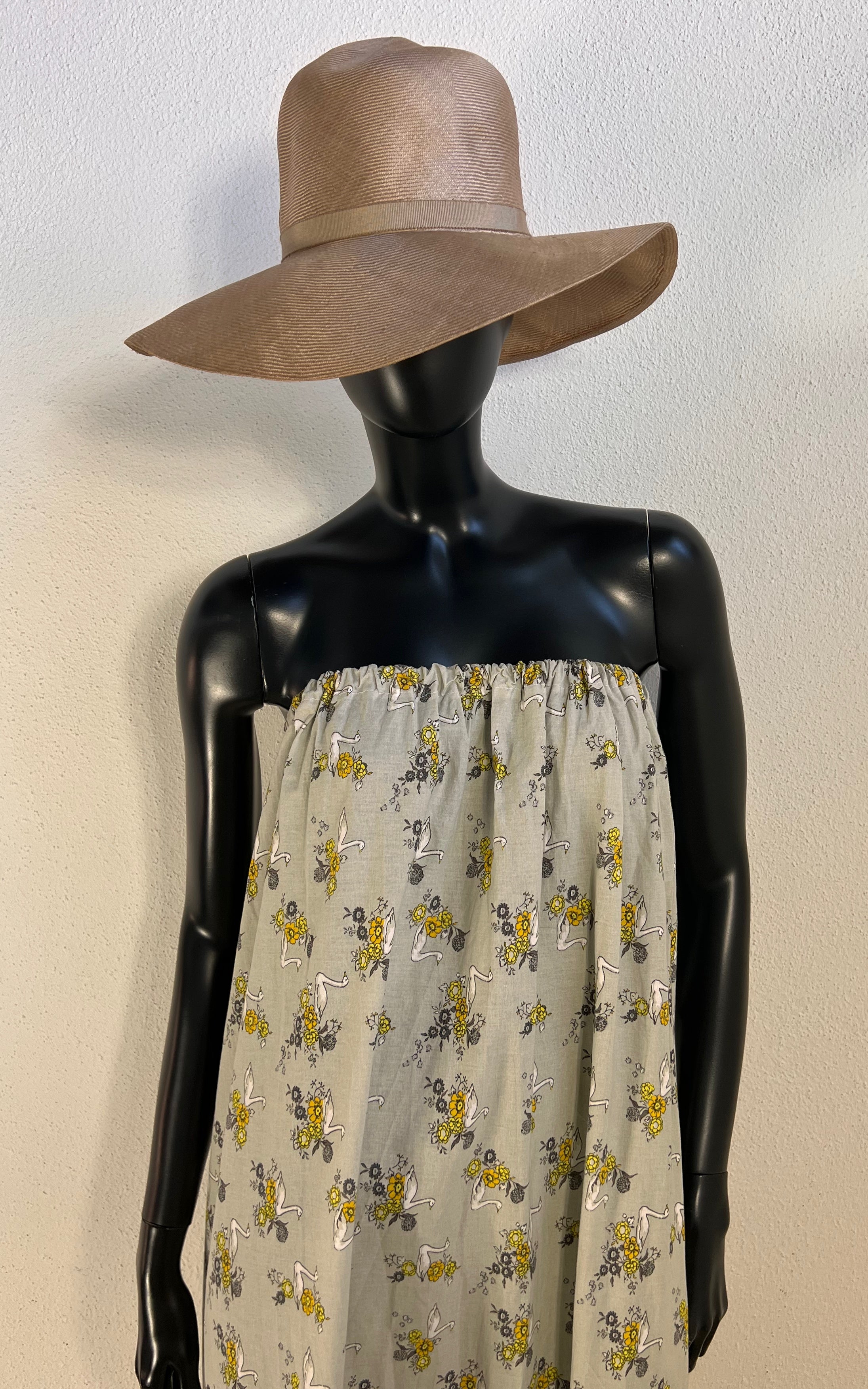 Vintage 70s Strapless Swan Maxi Dress