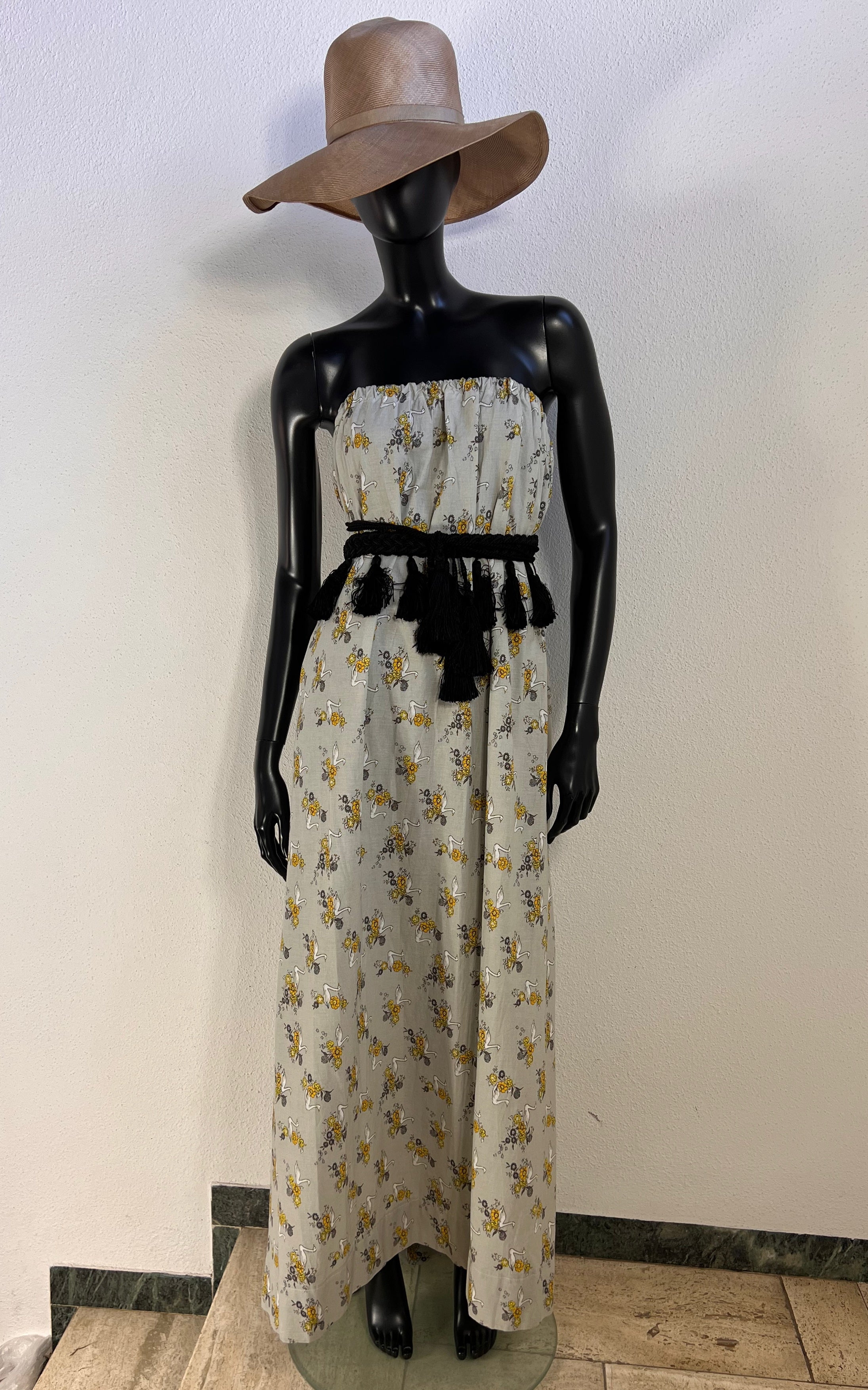 Vintage 70s Strapless Swan Maxi Dress