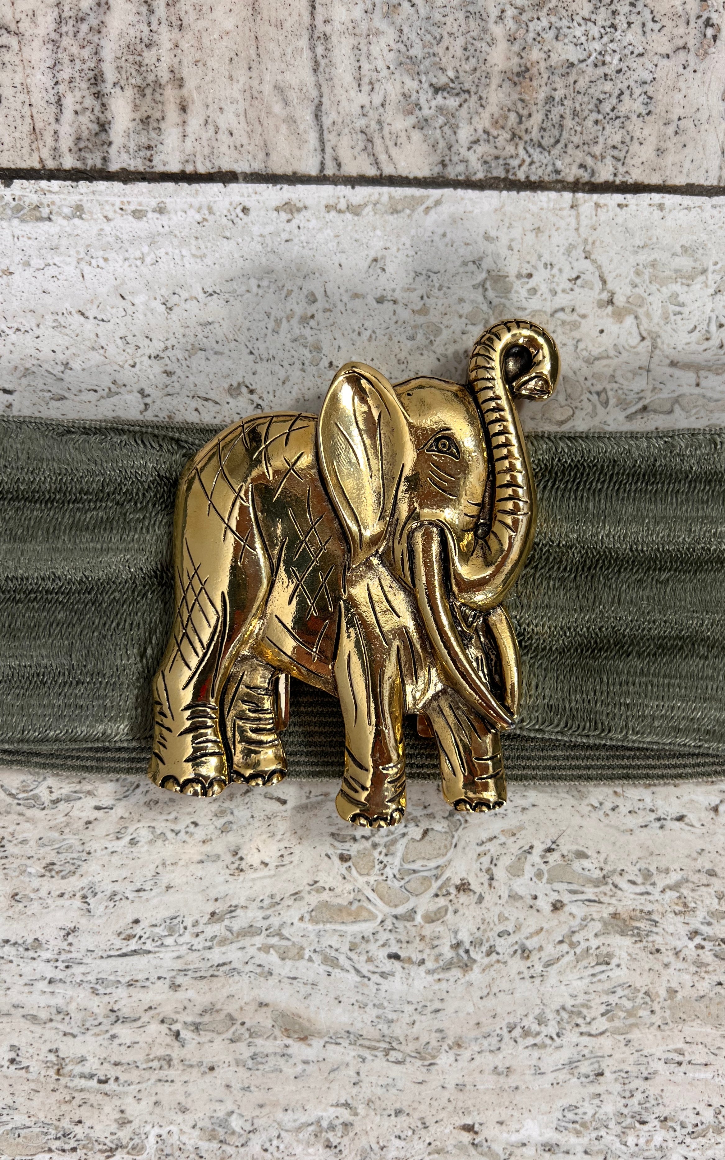 Vintage Sage Elephant Elastic Belt