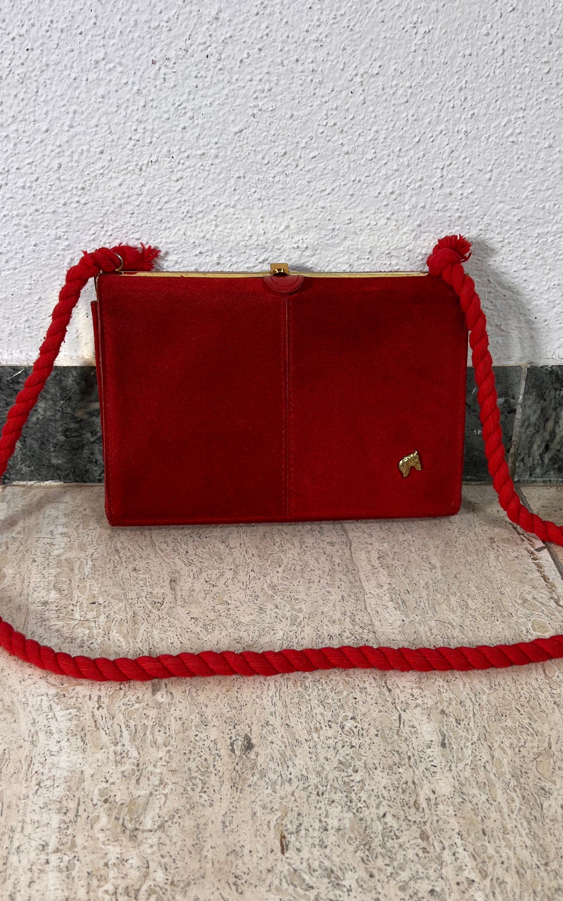 Vintage Red Suede Pony Bag