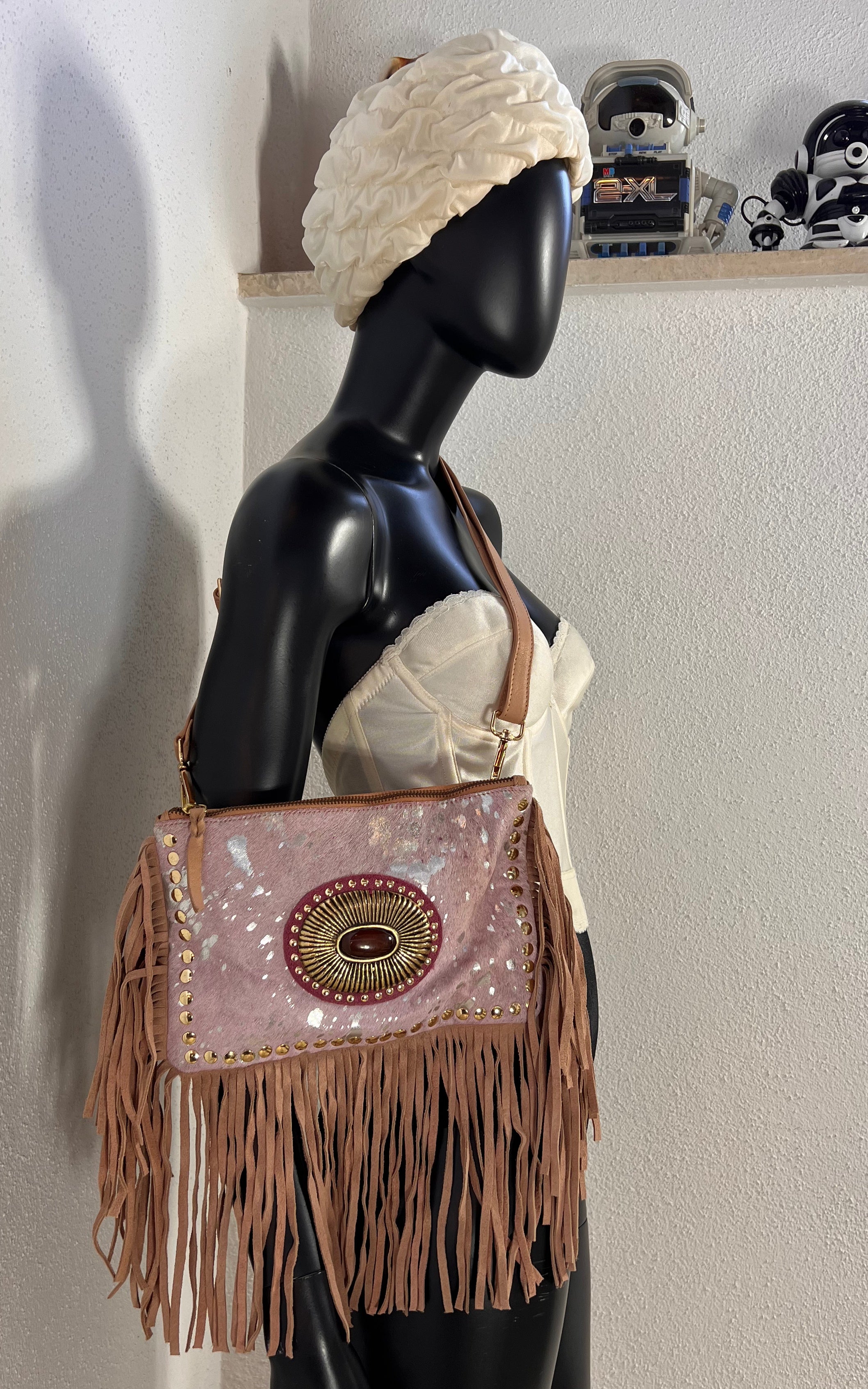 Vintage Piticuiti Y2K Fringe Leather And Cowskin Crossbody Bag