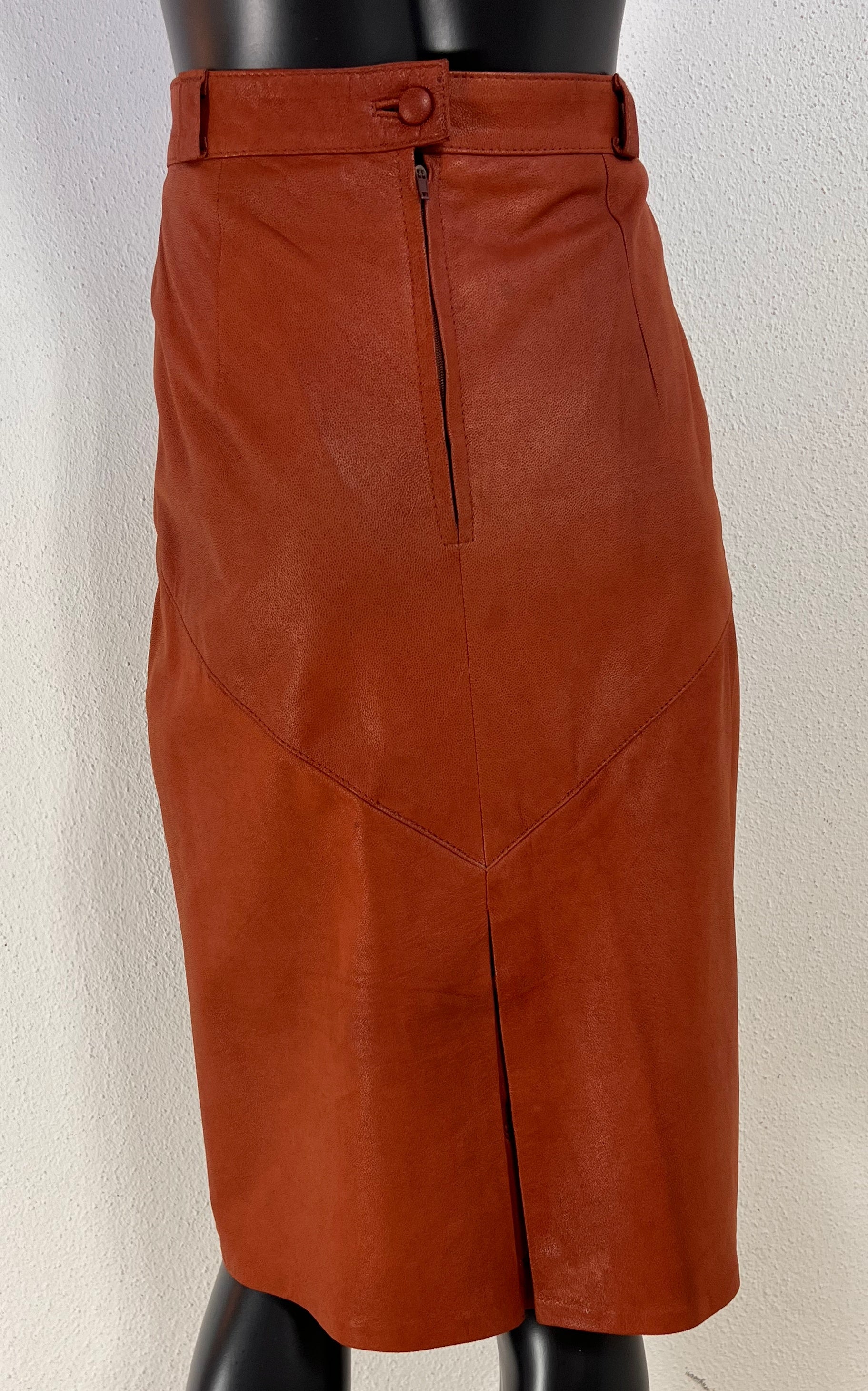 Vintage Leather Pencil Skirt Orange Brown