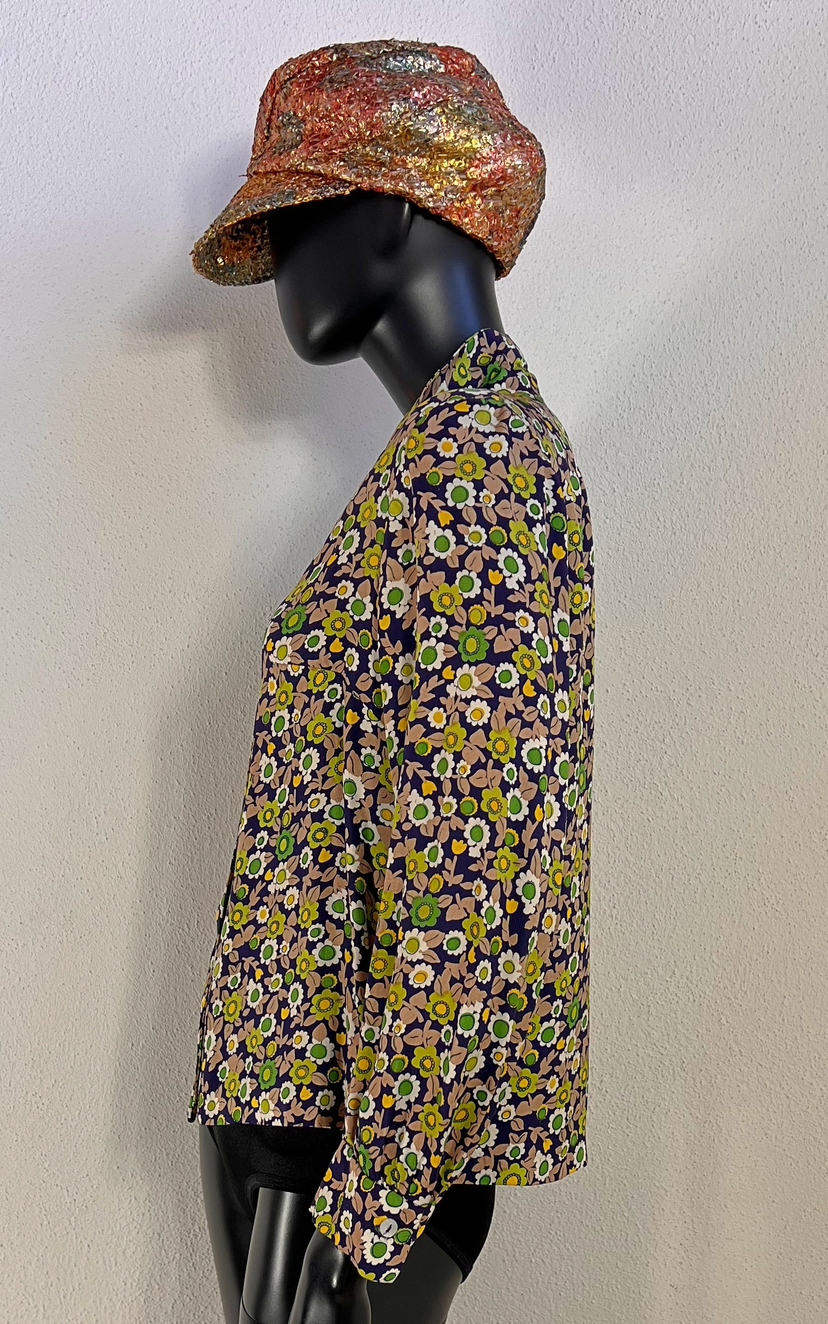 Vintage 70s Rayon Flower Blouse