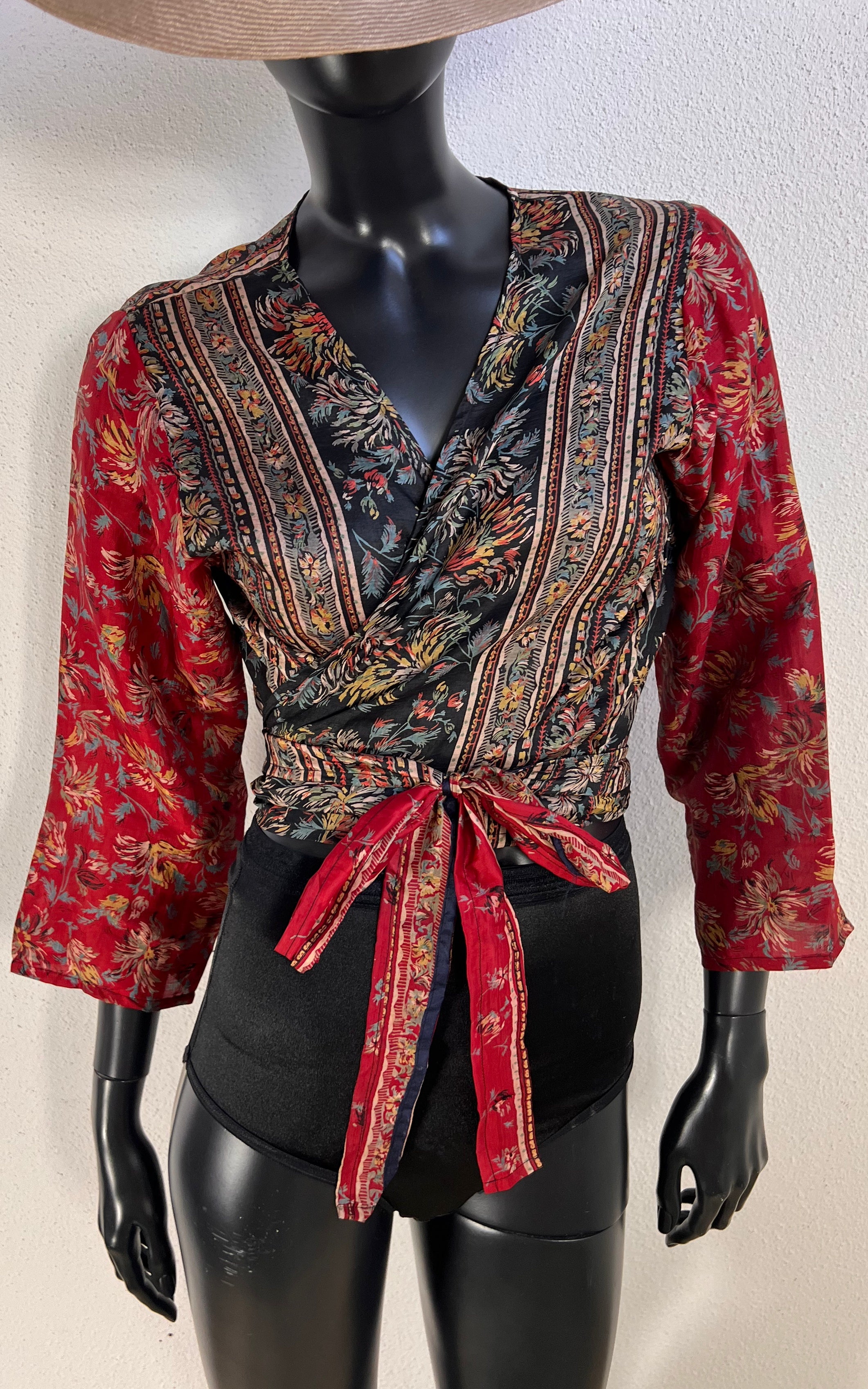 Recycled Sari-Silk Cropped Wrap Shirt