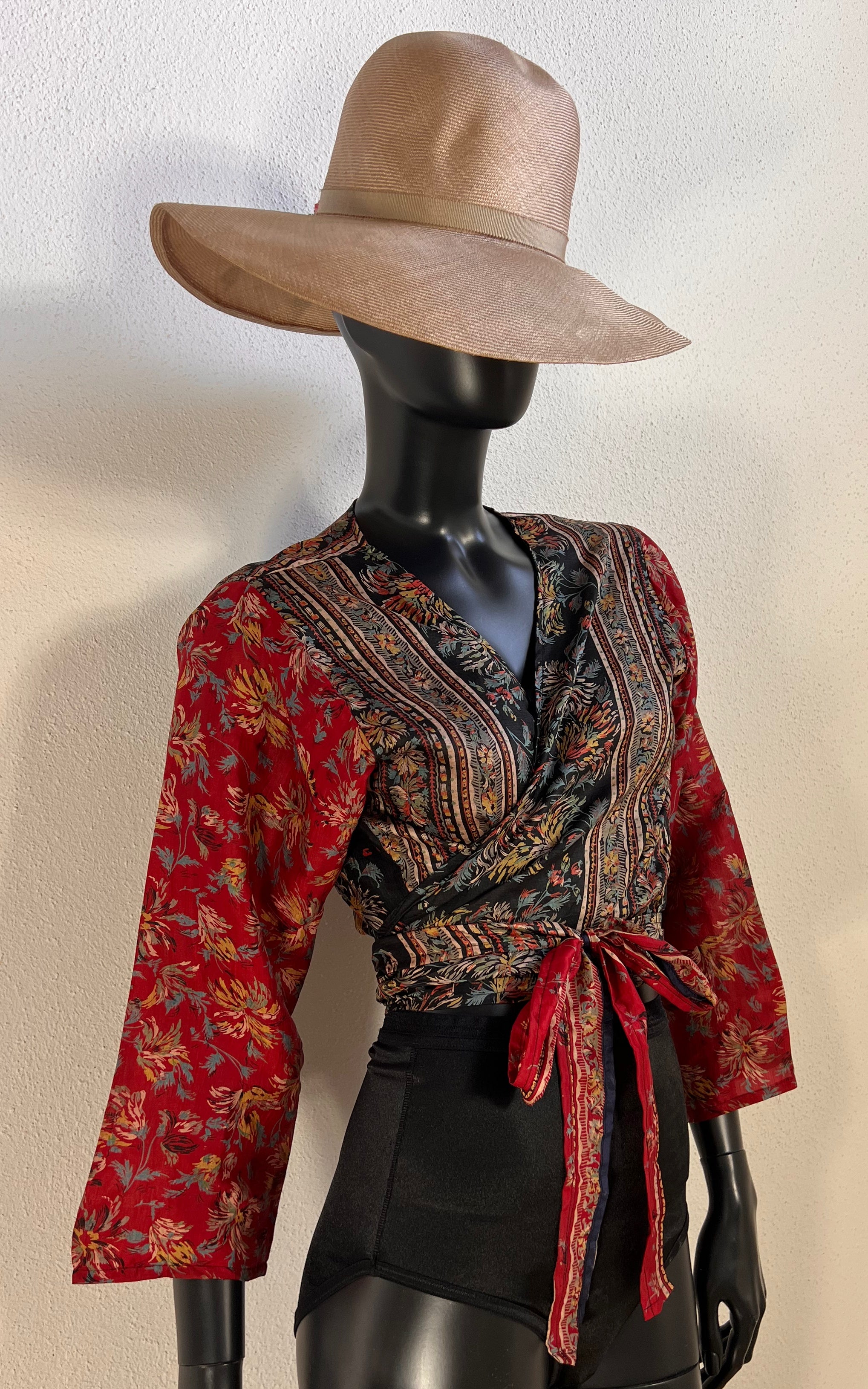 Recycled Sari-Silk Cropped Wrap Shirt