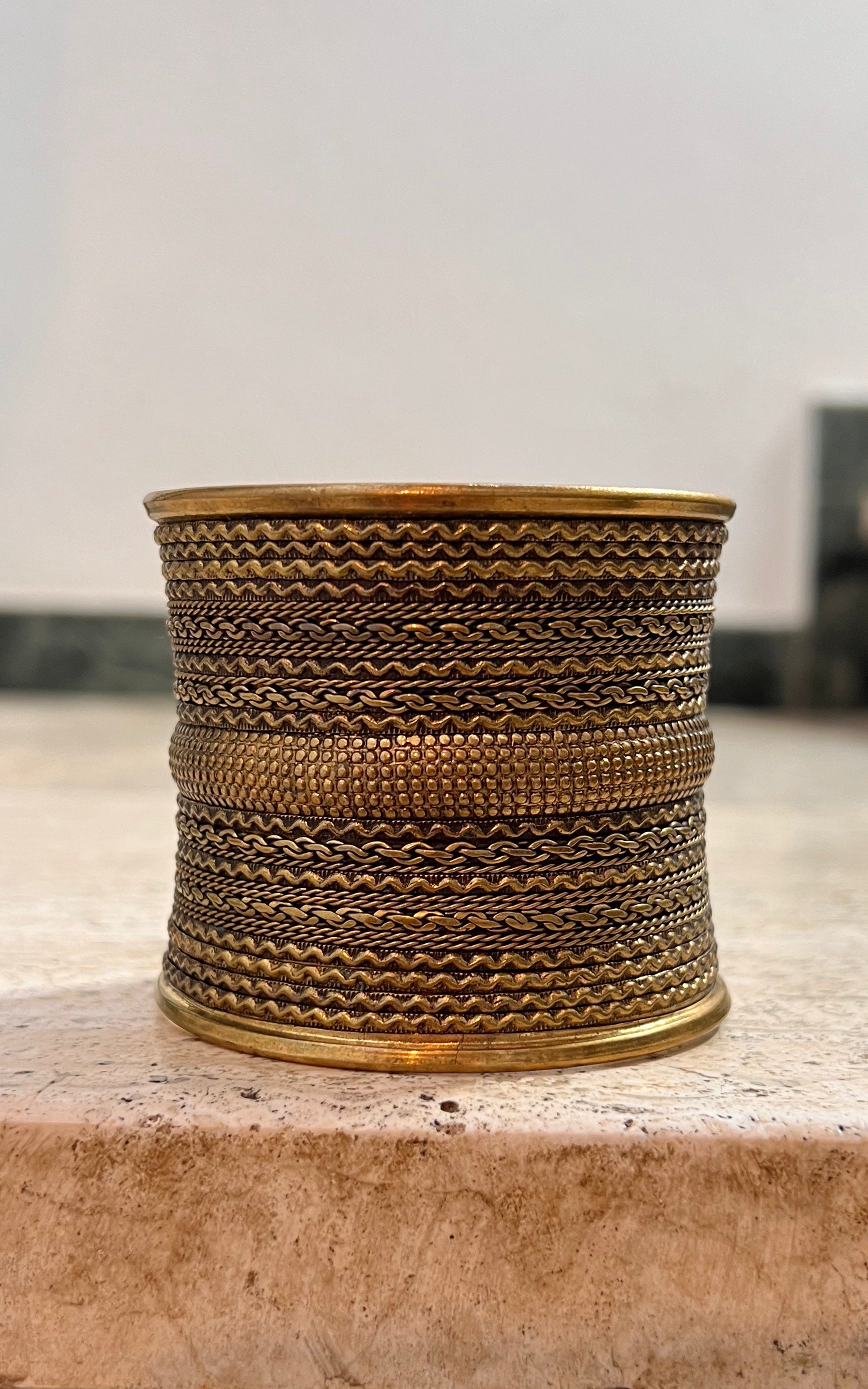 Vintage Indian Etched Brass Arm Cuff