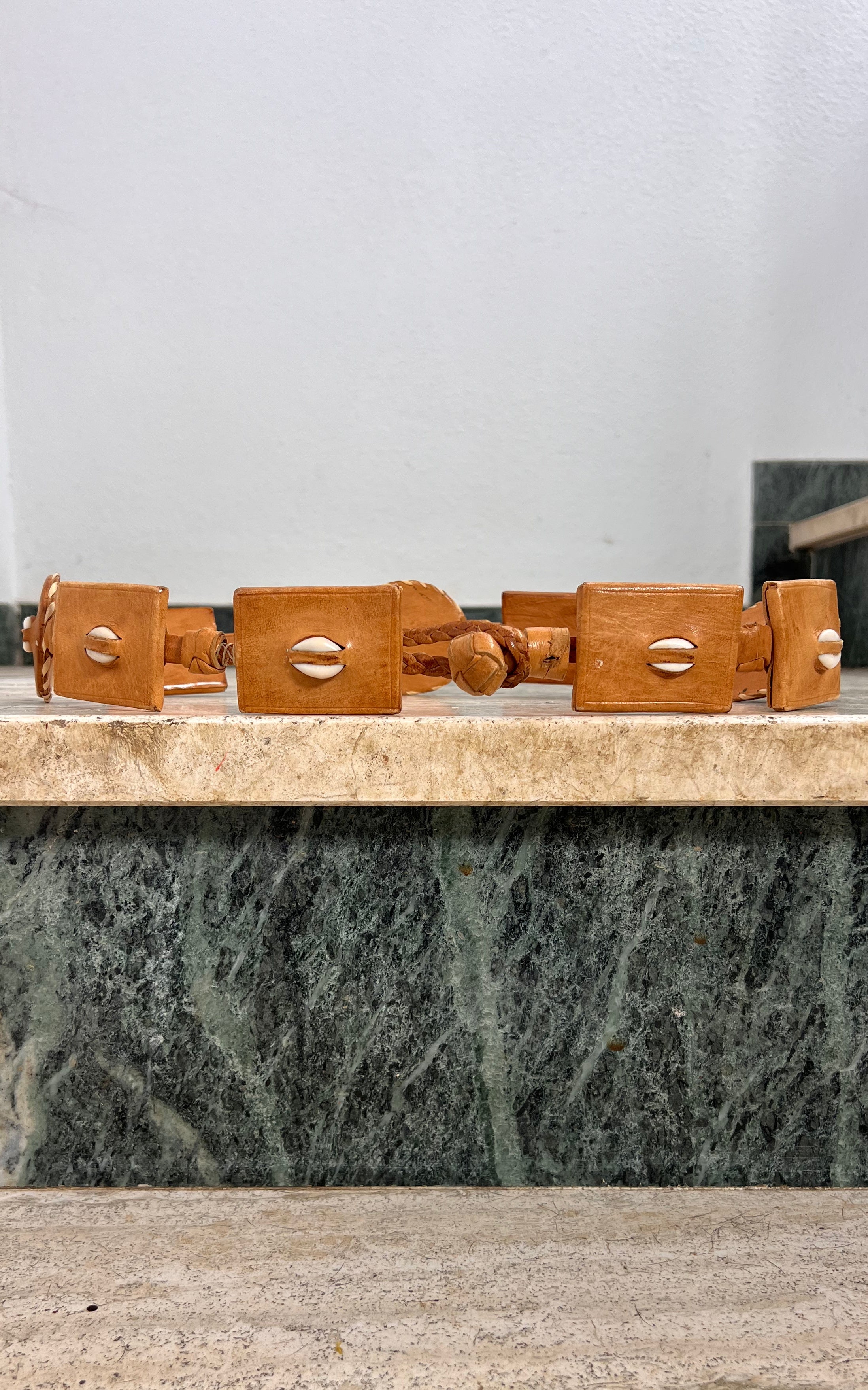 Vintage Handcrafted Leather Belt with Kauri Shells