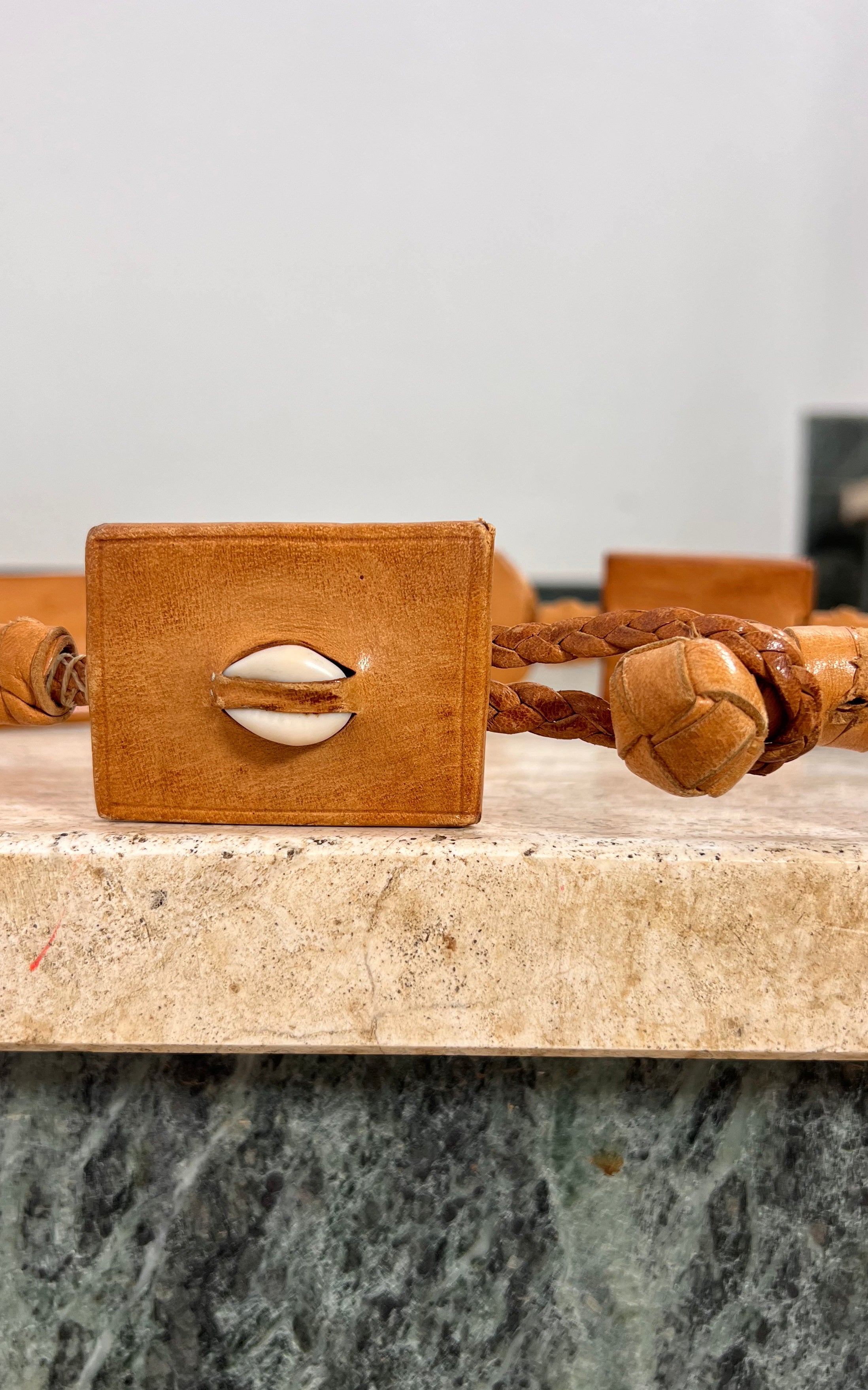 Vintage Handcrafted Leather Belt with Kauri Shells