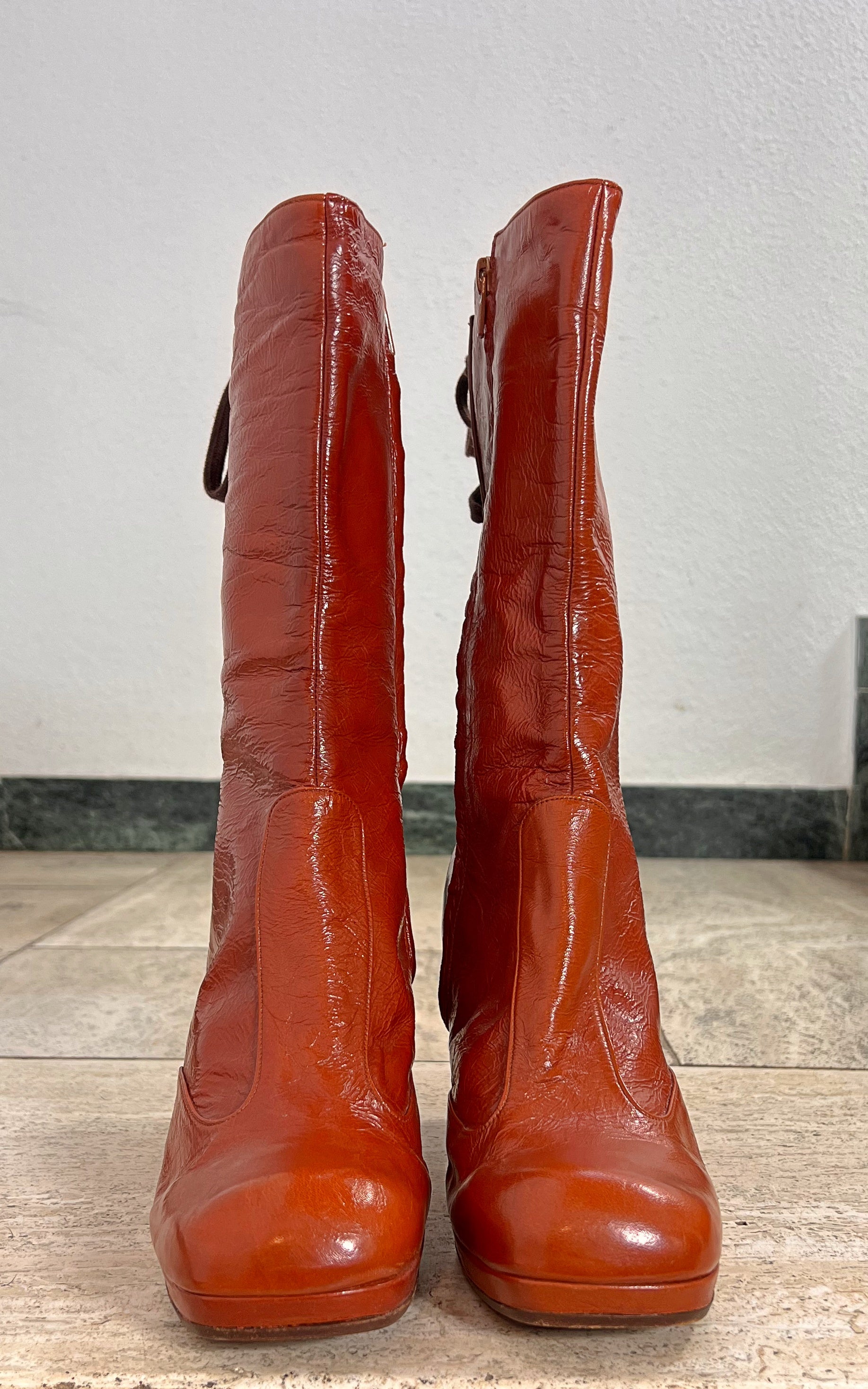 Chie Mihara Leather Lace-Up Boots Burnt Orange 41