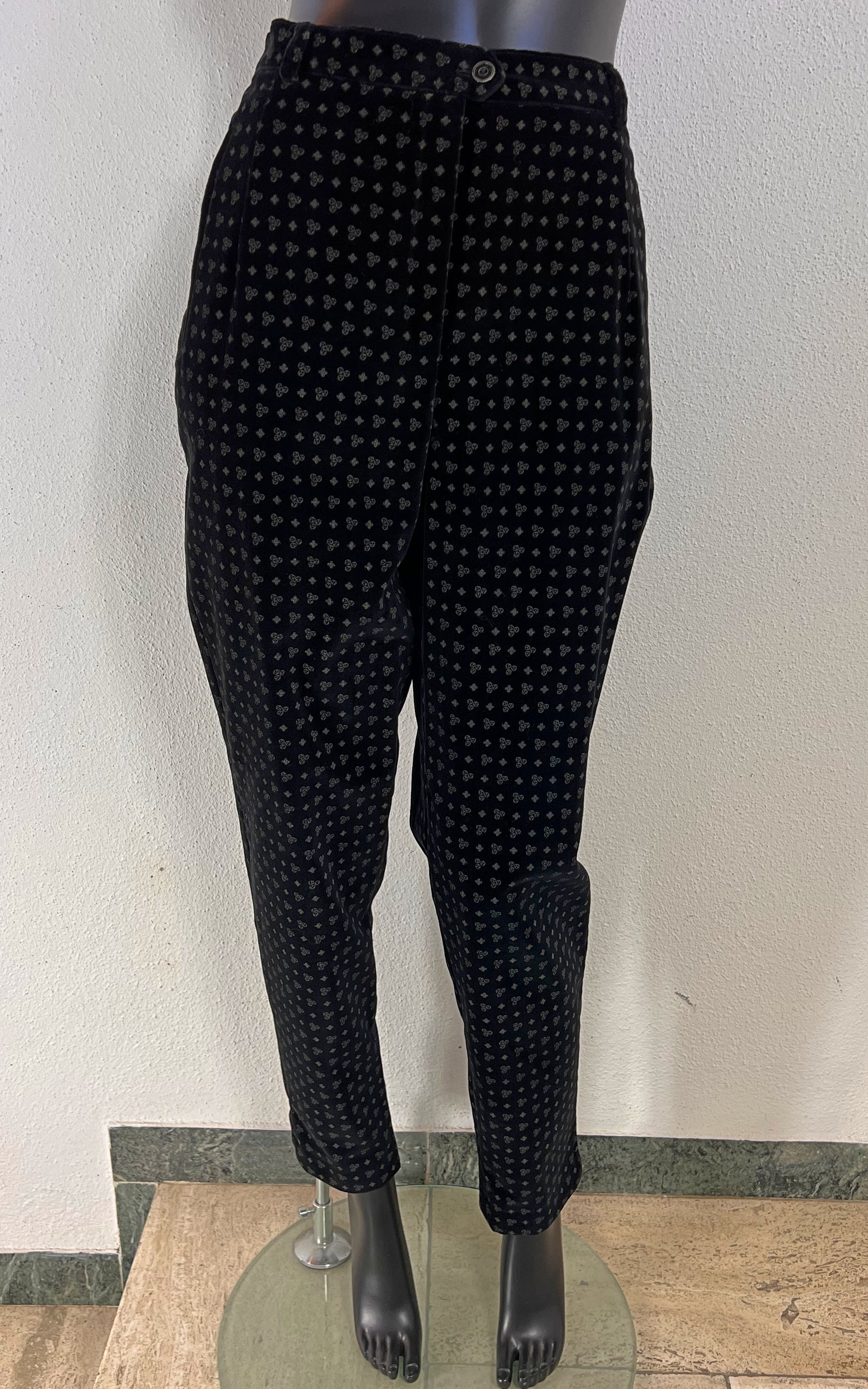 Vintage Elegance Paris Velvet Tapered Trousers with Geometric Print