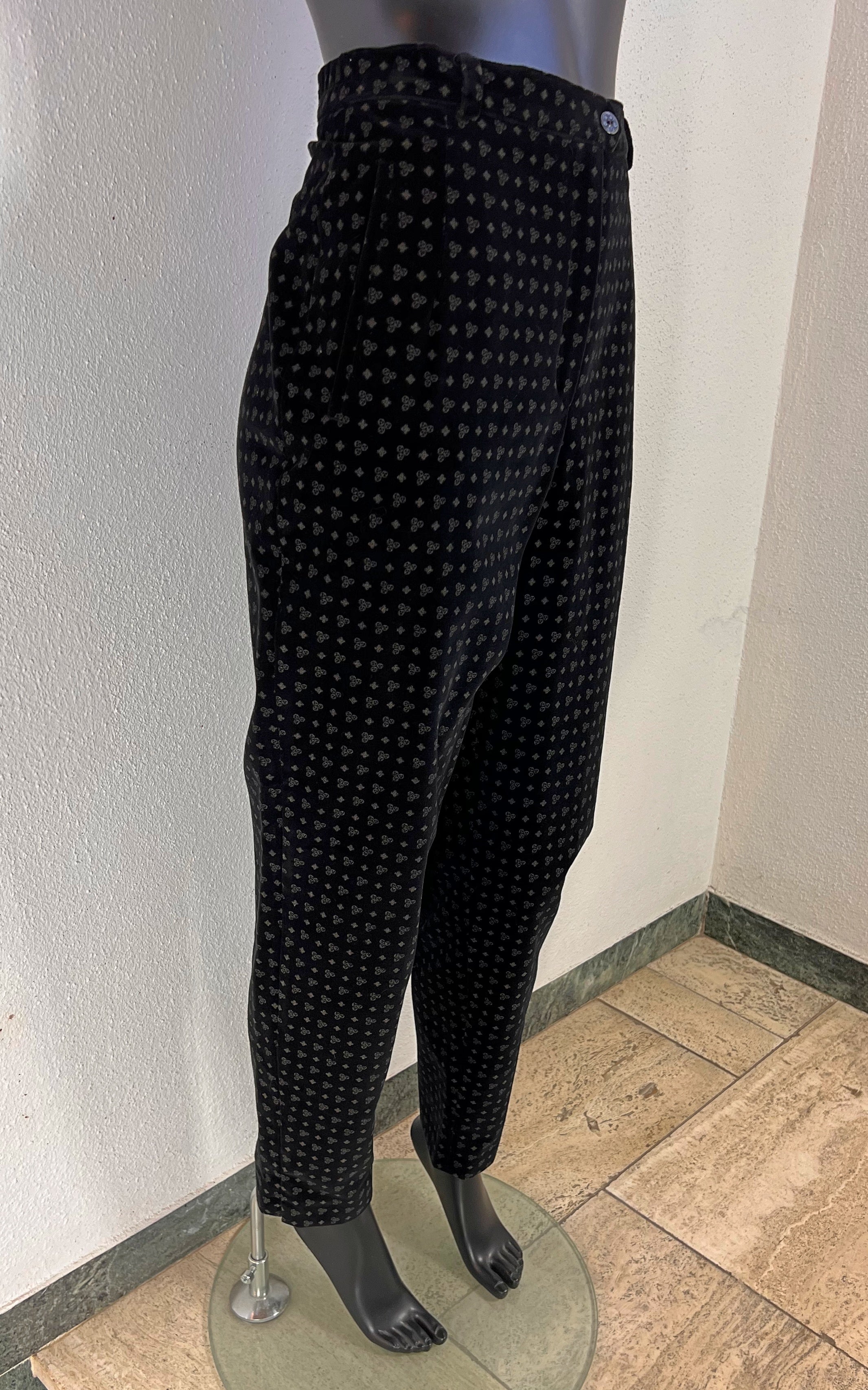 Vintage Elegance Paris Velvet Tapered Trousers with Geometric Print