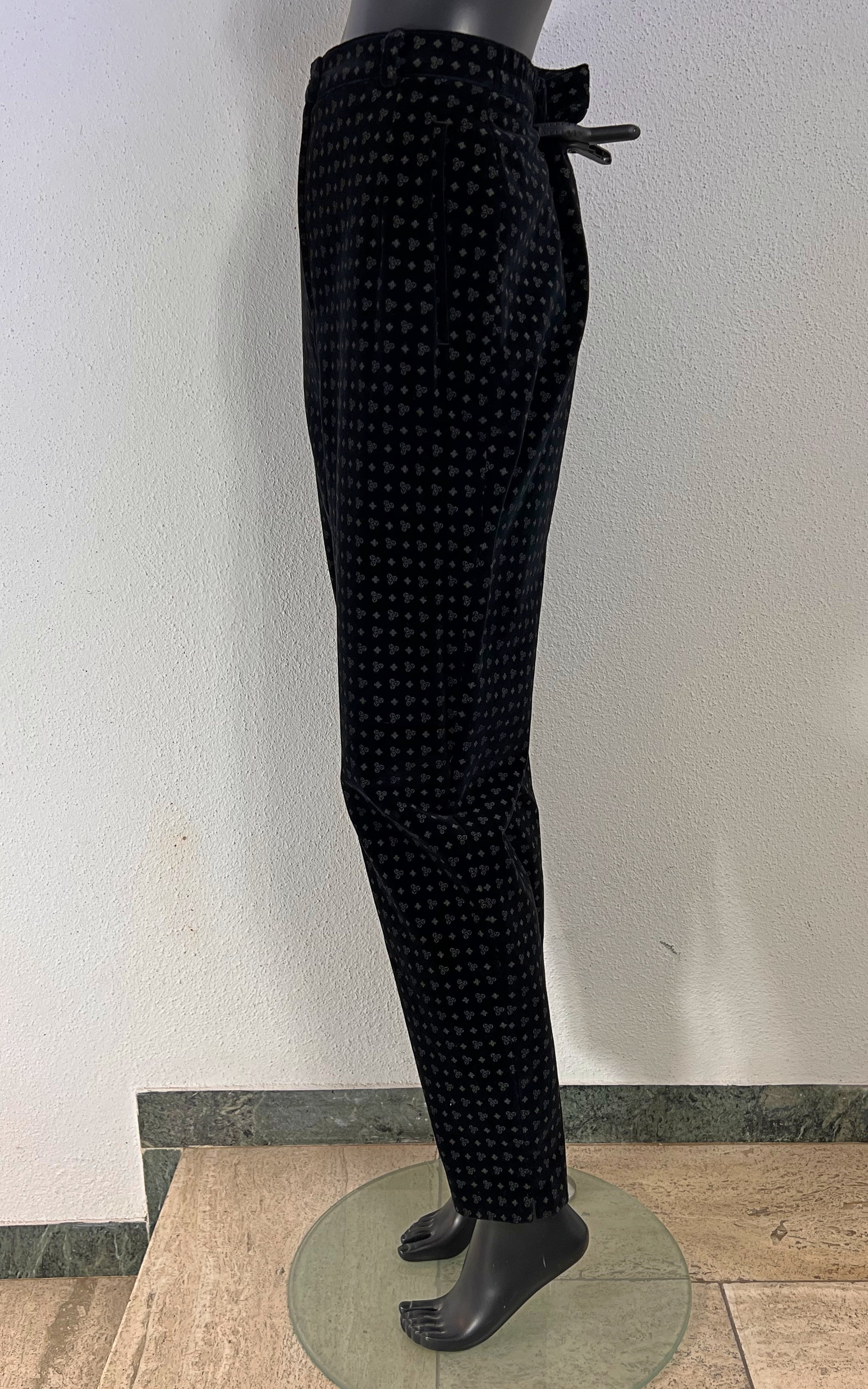 Vintage Elegance Paris Velvet Tapered Trousers with Geometric Print