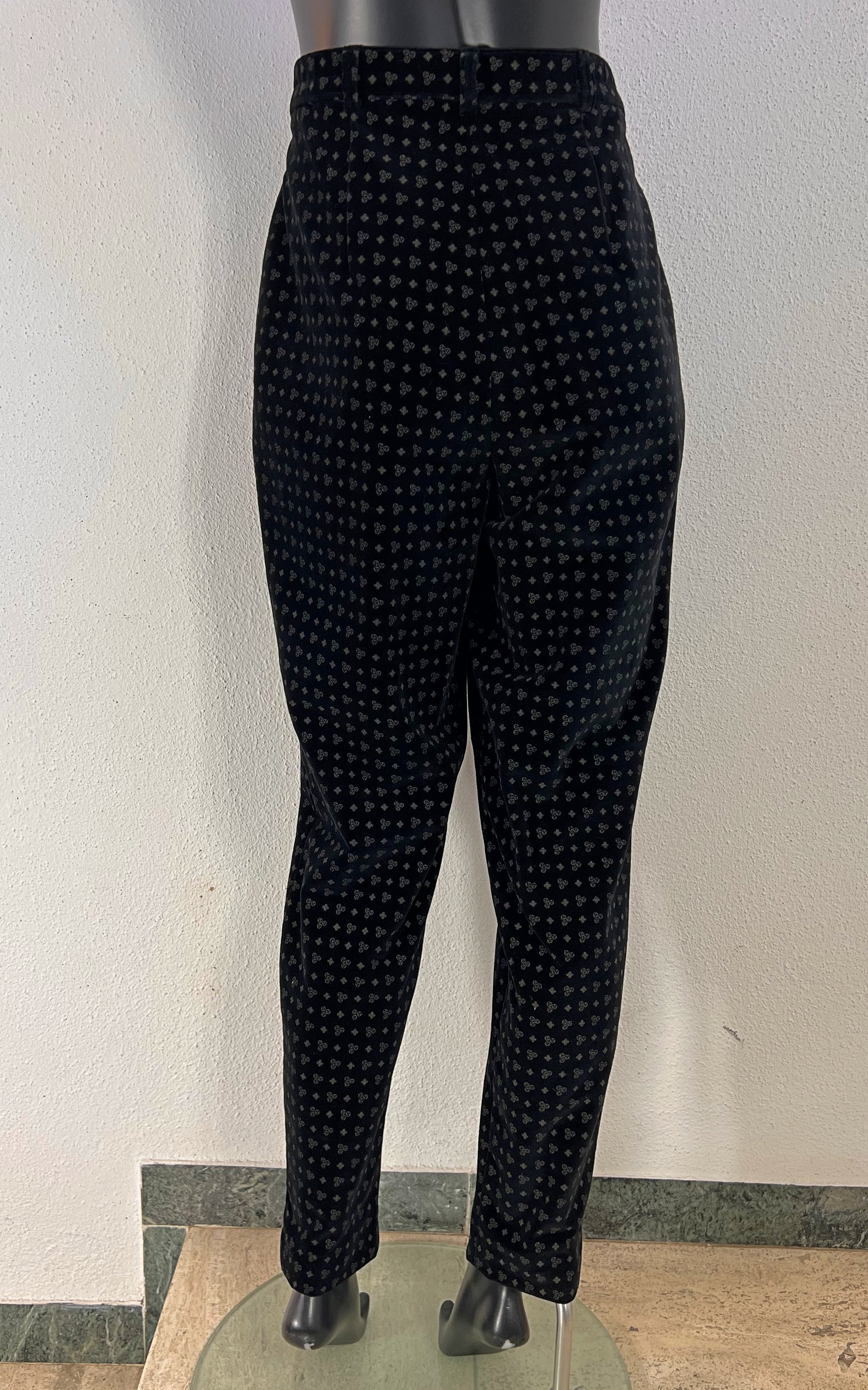 Vintage Elegance Paris Velvet Tapered Trousers with Geometric Print
