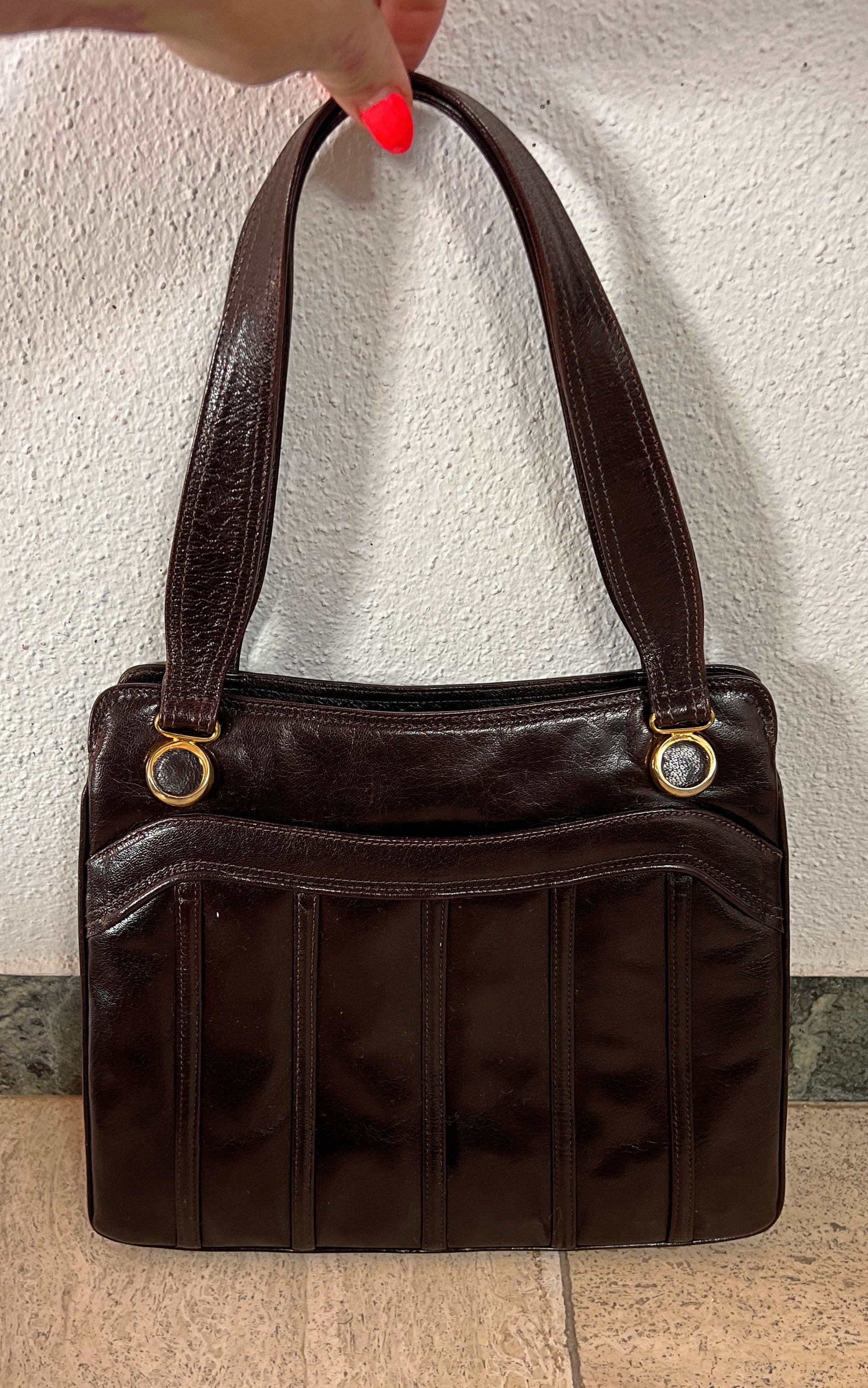 Vintage 70s Pistore Italy Dark Brown Granny Handbag