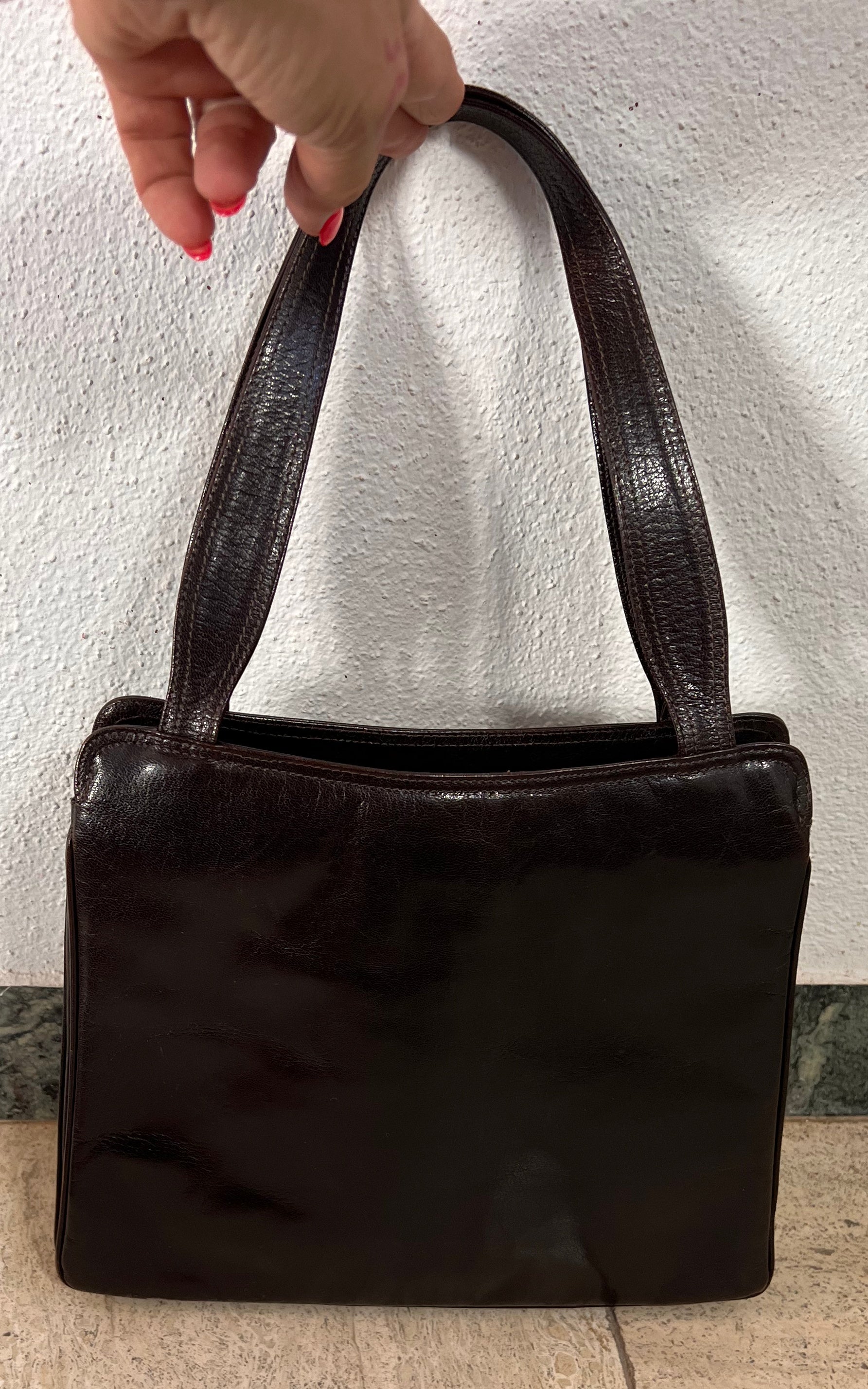 Vintage 70s Pistore Italy Dark Brown Granny Handbag