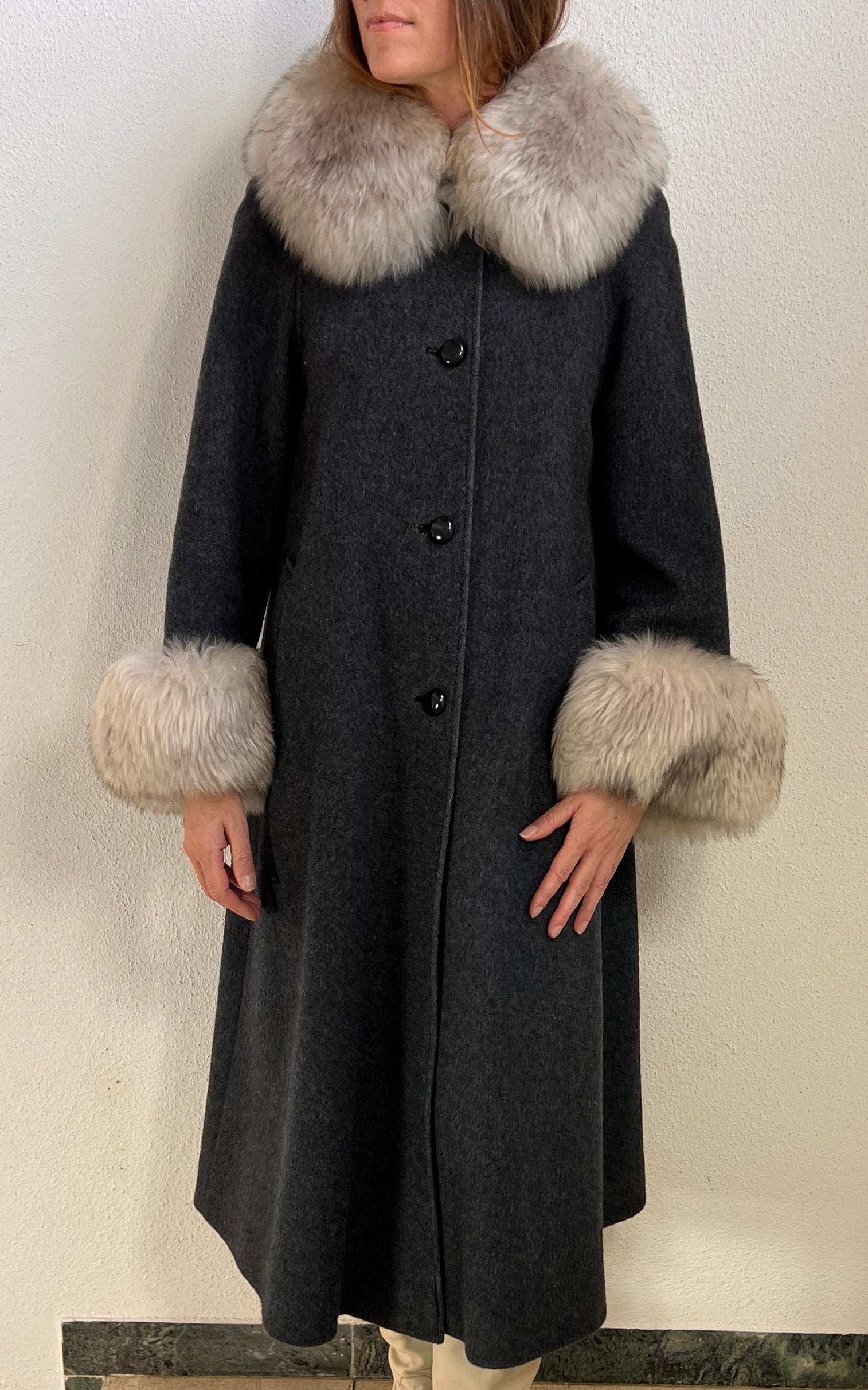 Vintage 1970s Wool Coat with Genuine Fur Trim