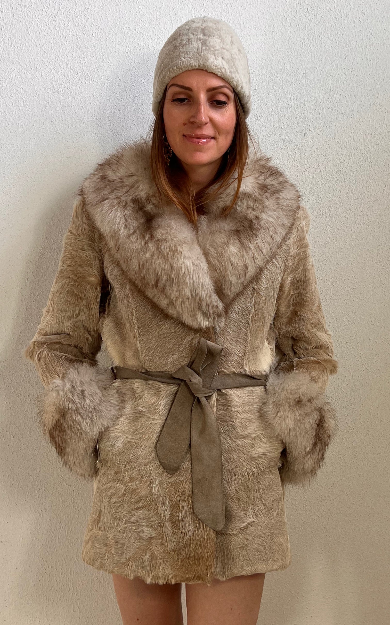 Vintage 70s Mink Fur Coat with Statement Collar & Belt