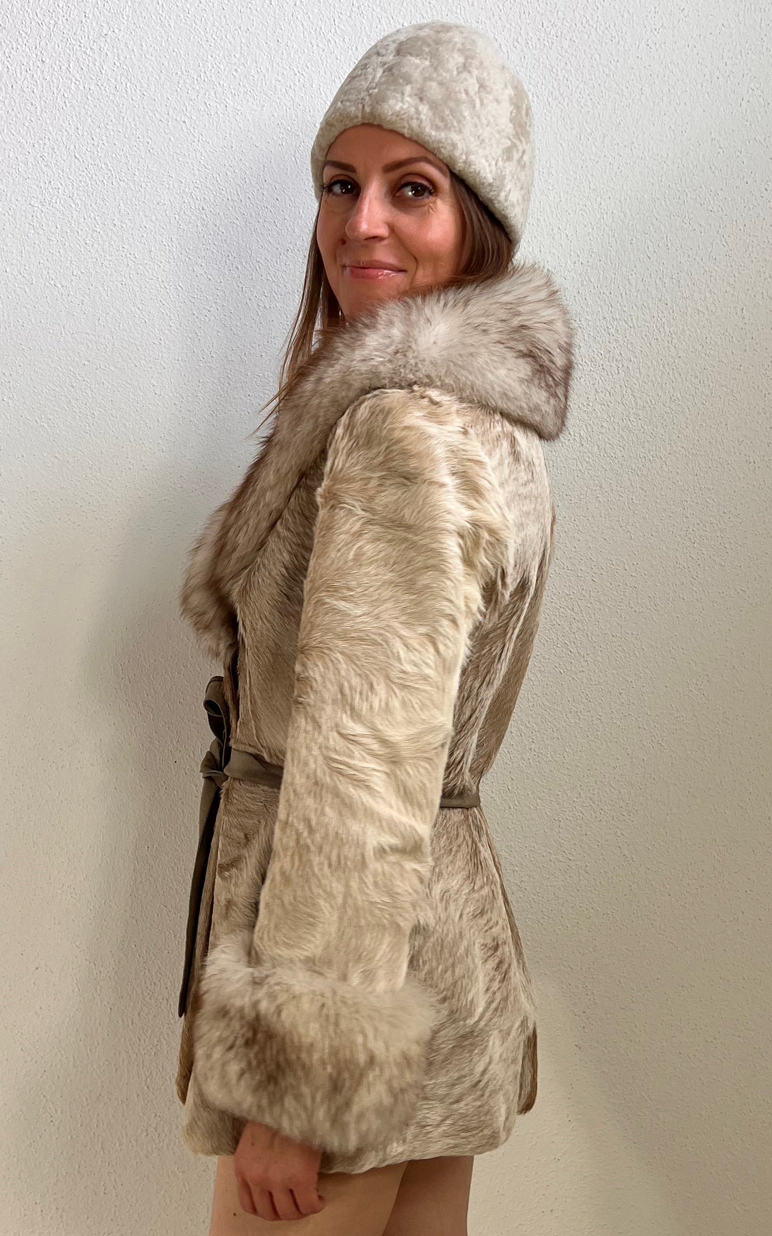 Vintage 70s Mink Fur Coat with Statement Collar & Belt