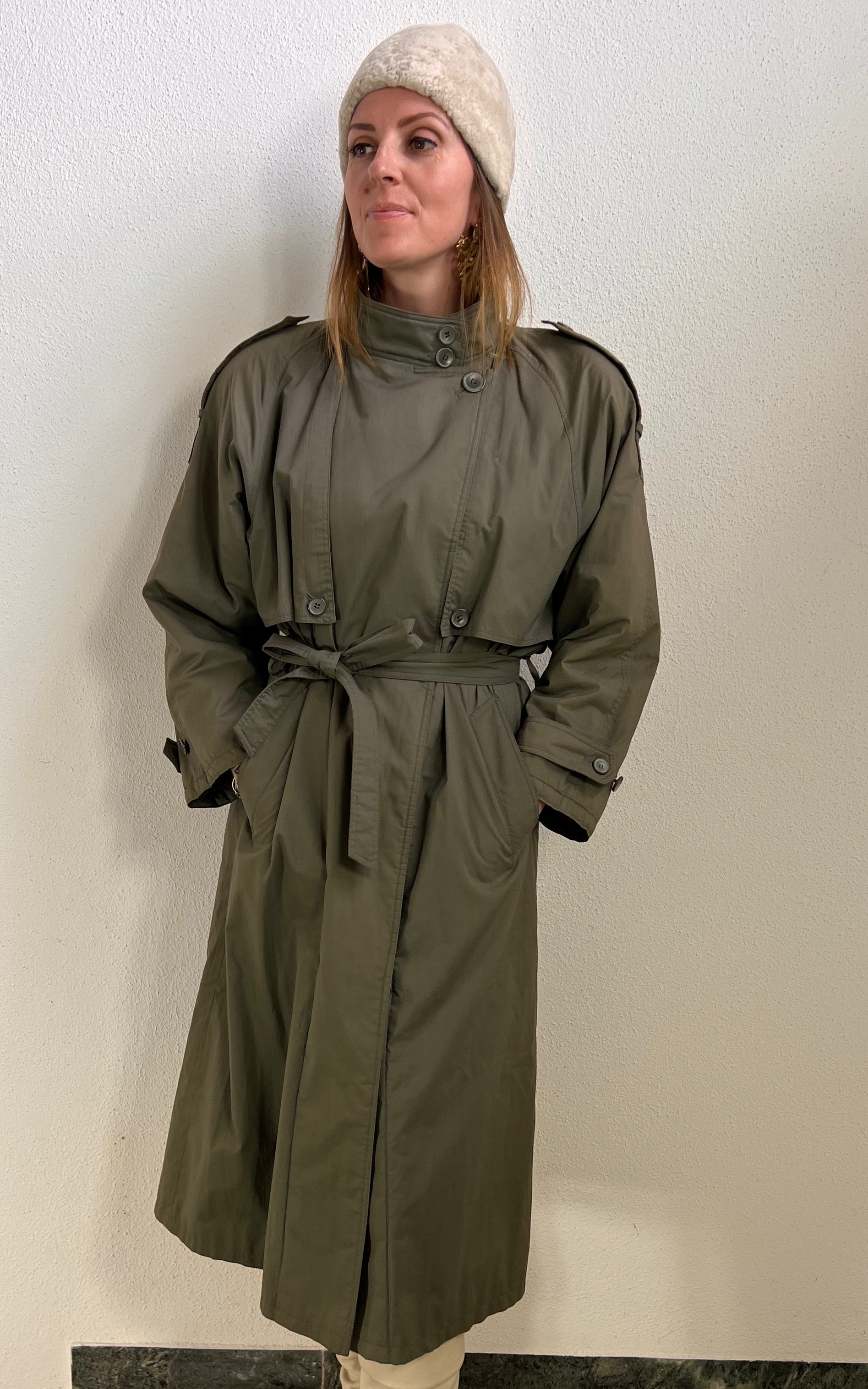 Vintage 1980s Olive Green Trench Coat