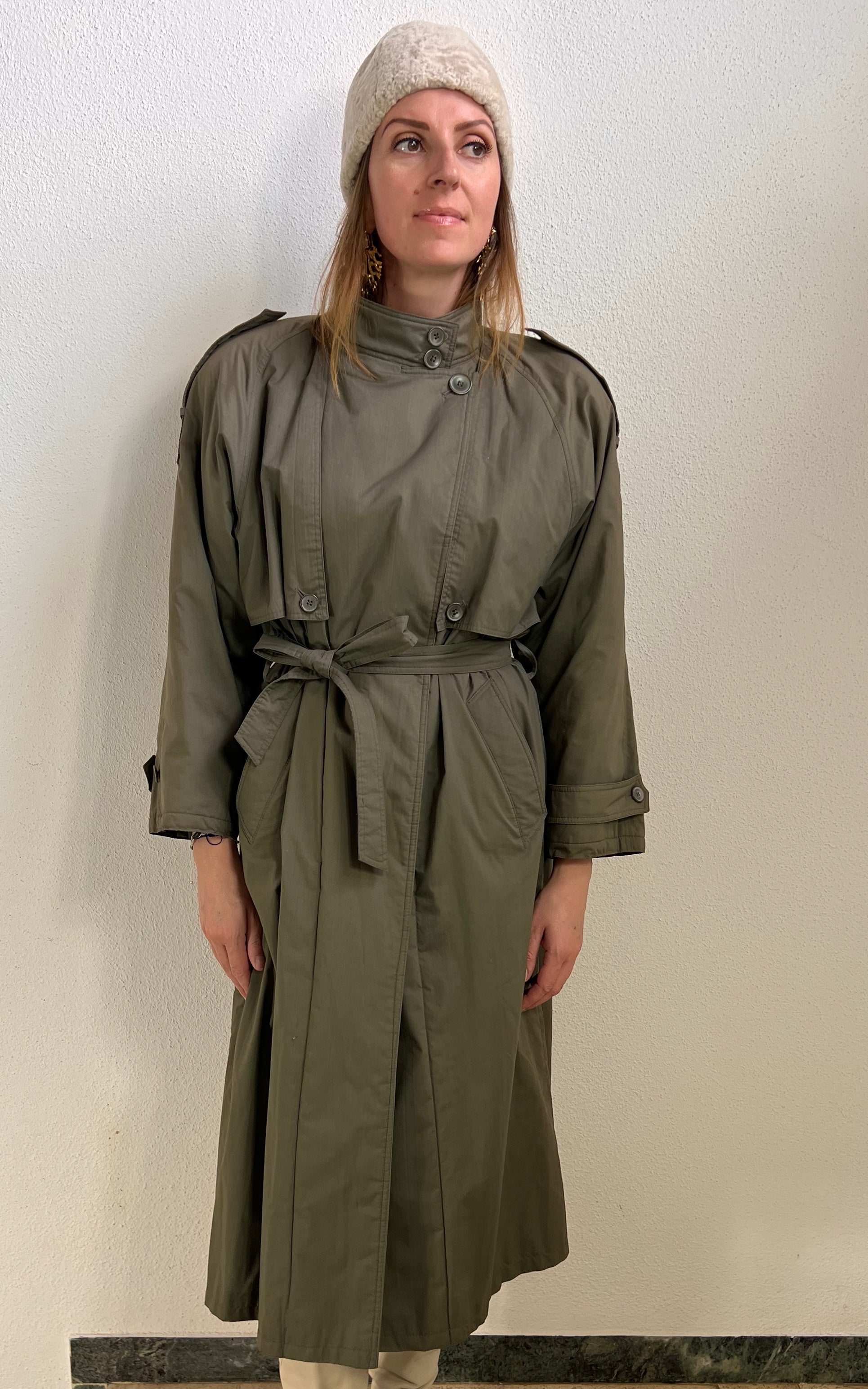 Vintage 1980s Olive Green Trench Coat