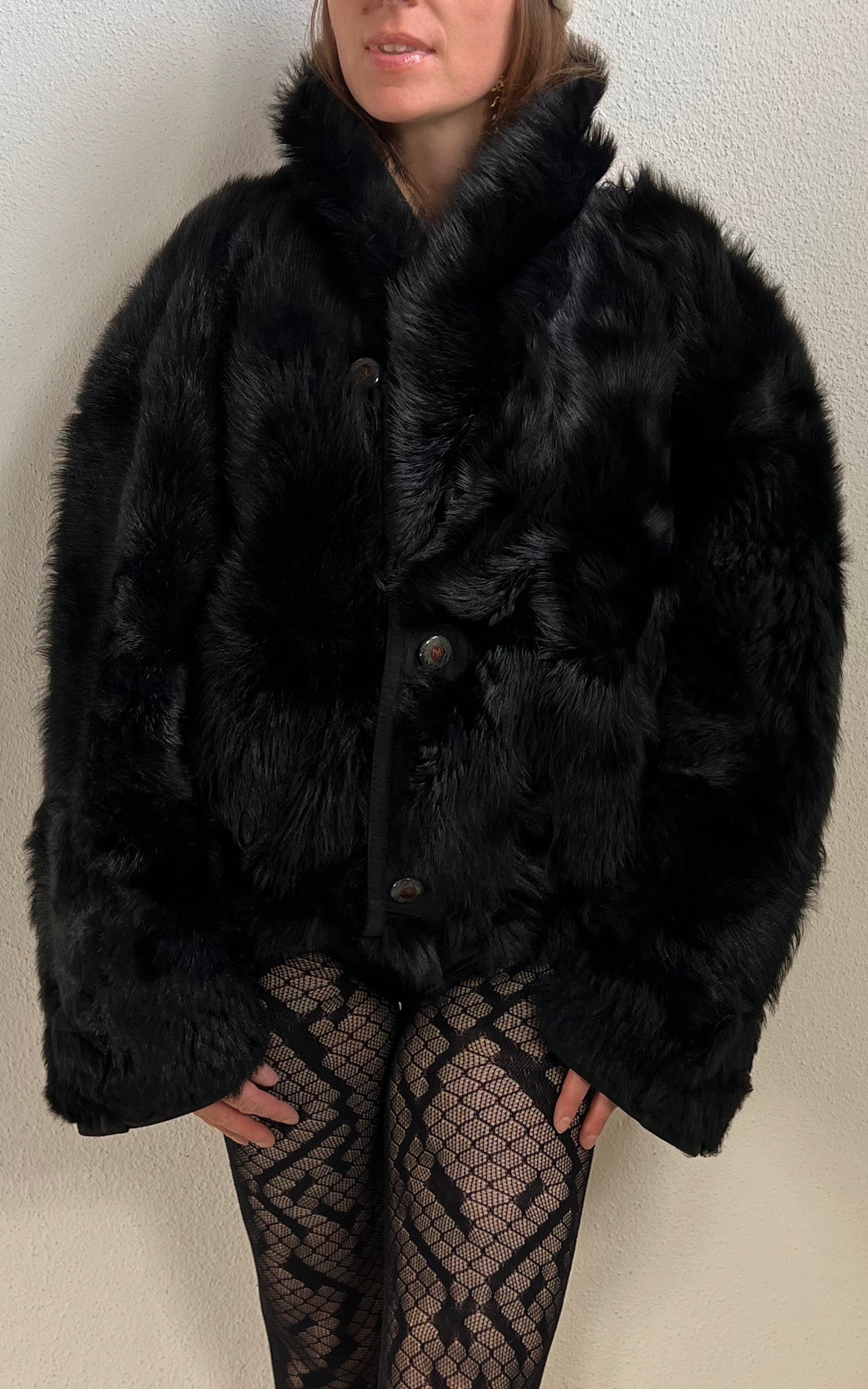 Reworked Curly Lamb Shearling Jacket Black