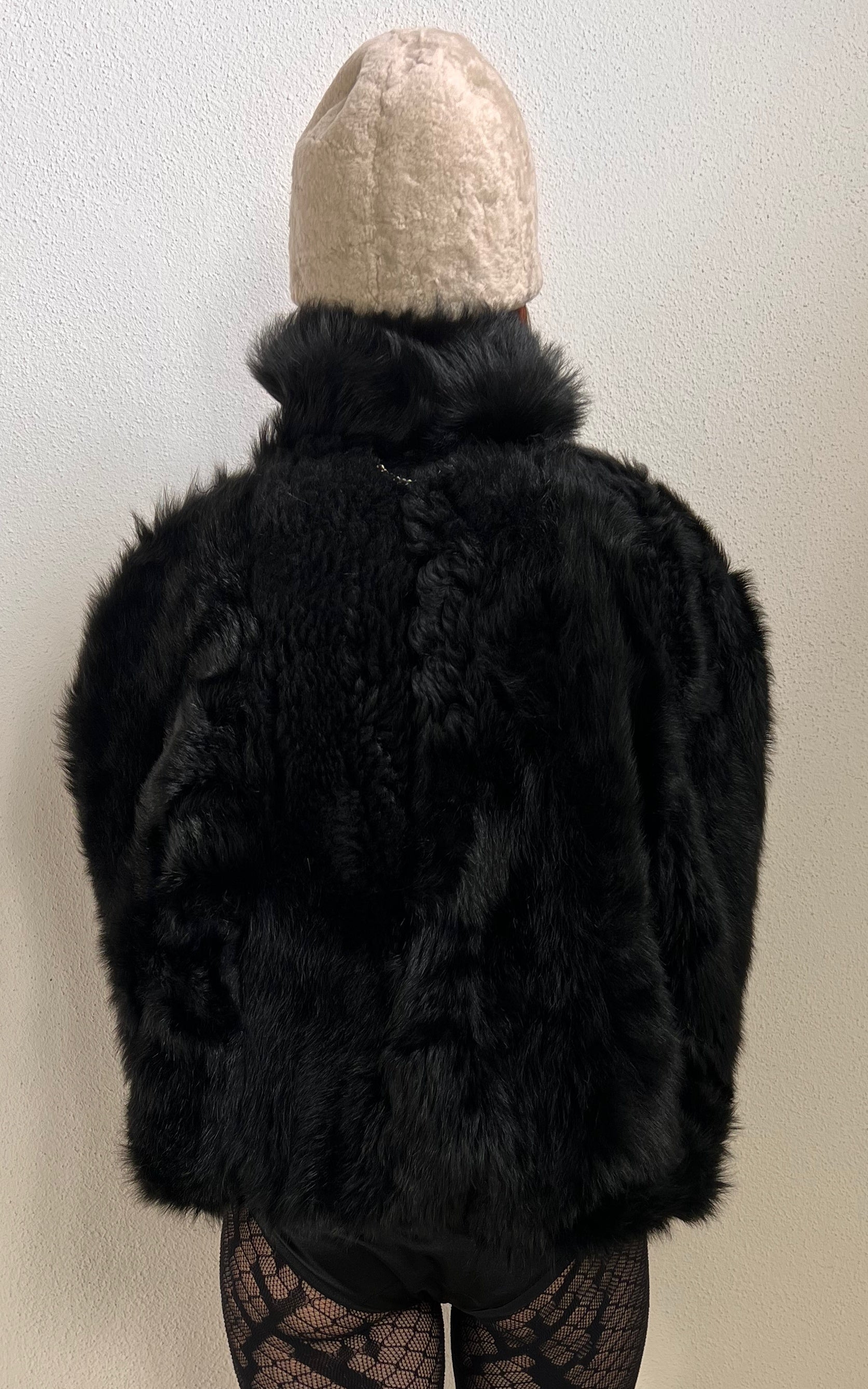 Reworked Curly Lamb Shearling Jacket Black