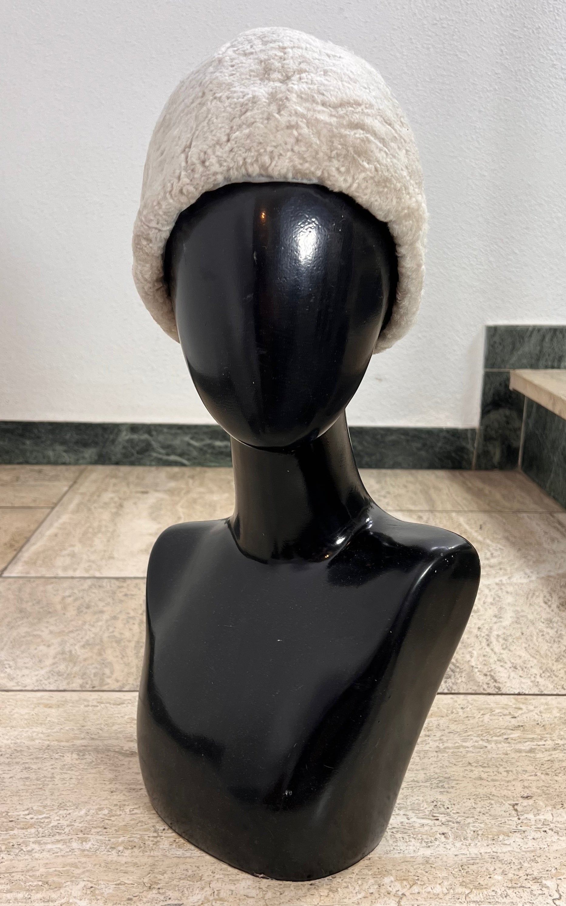Vintage Cream Shearling Cloche Hat