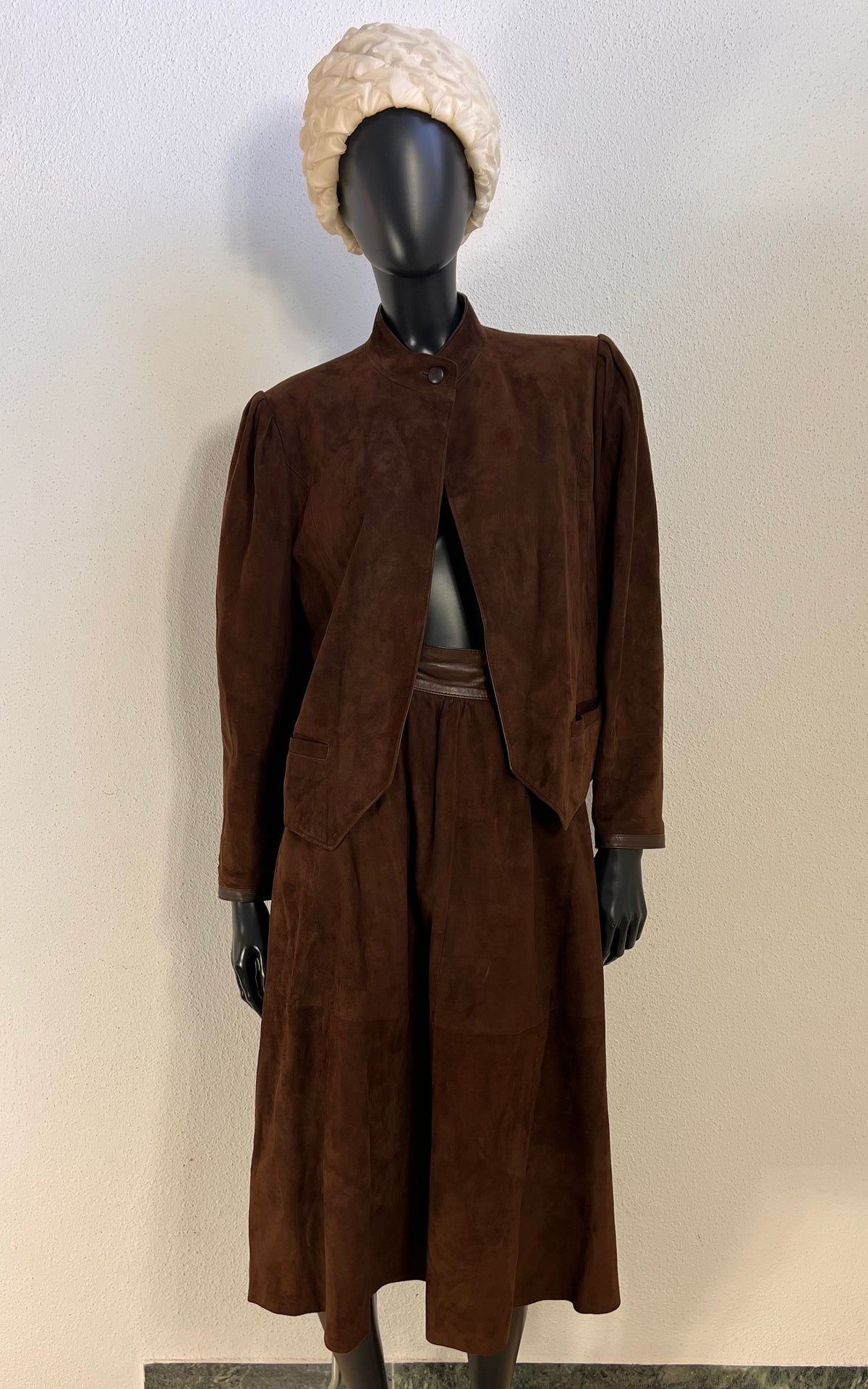 Vintage 1980s Brown Suede Leather Two-Piece Skirt Suit – Creation Bernard