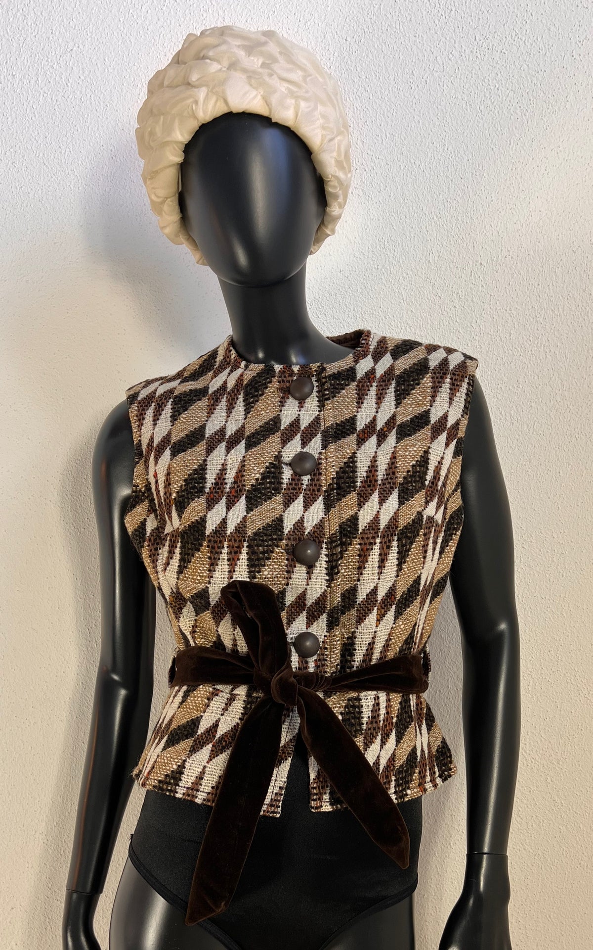 1960s Lalonde Paris Haute Couture Woven Vest with Velvet Belt