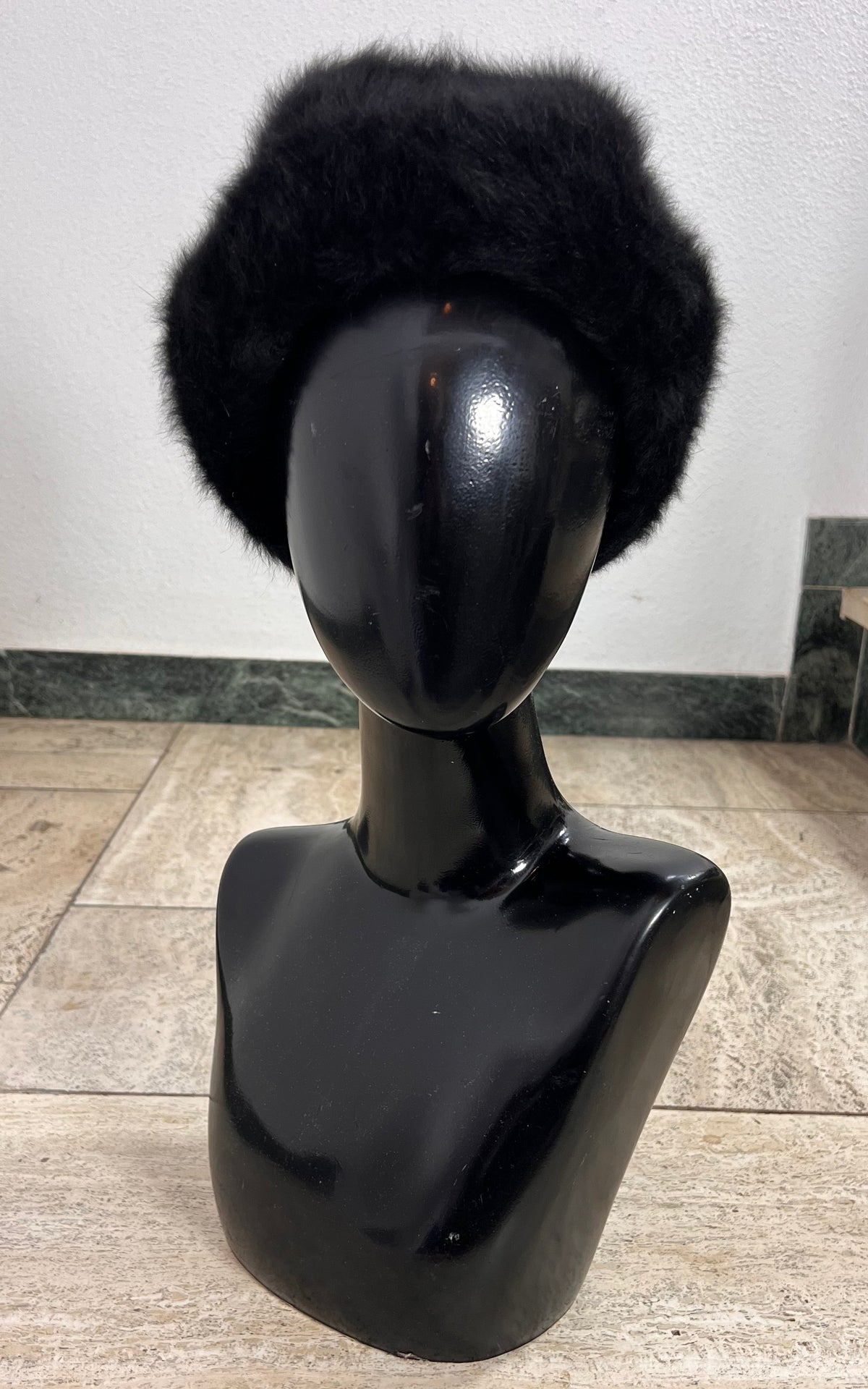 Vintage Black Angora Blend Beret Hat