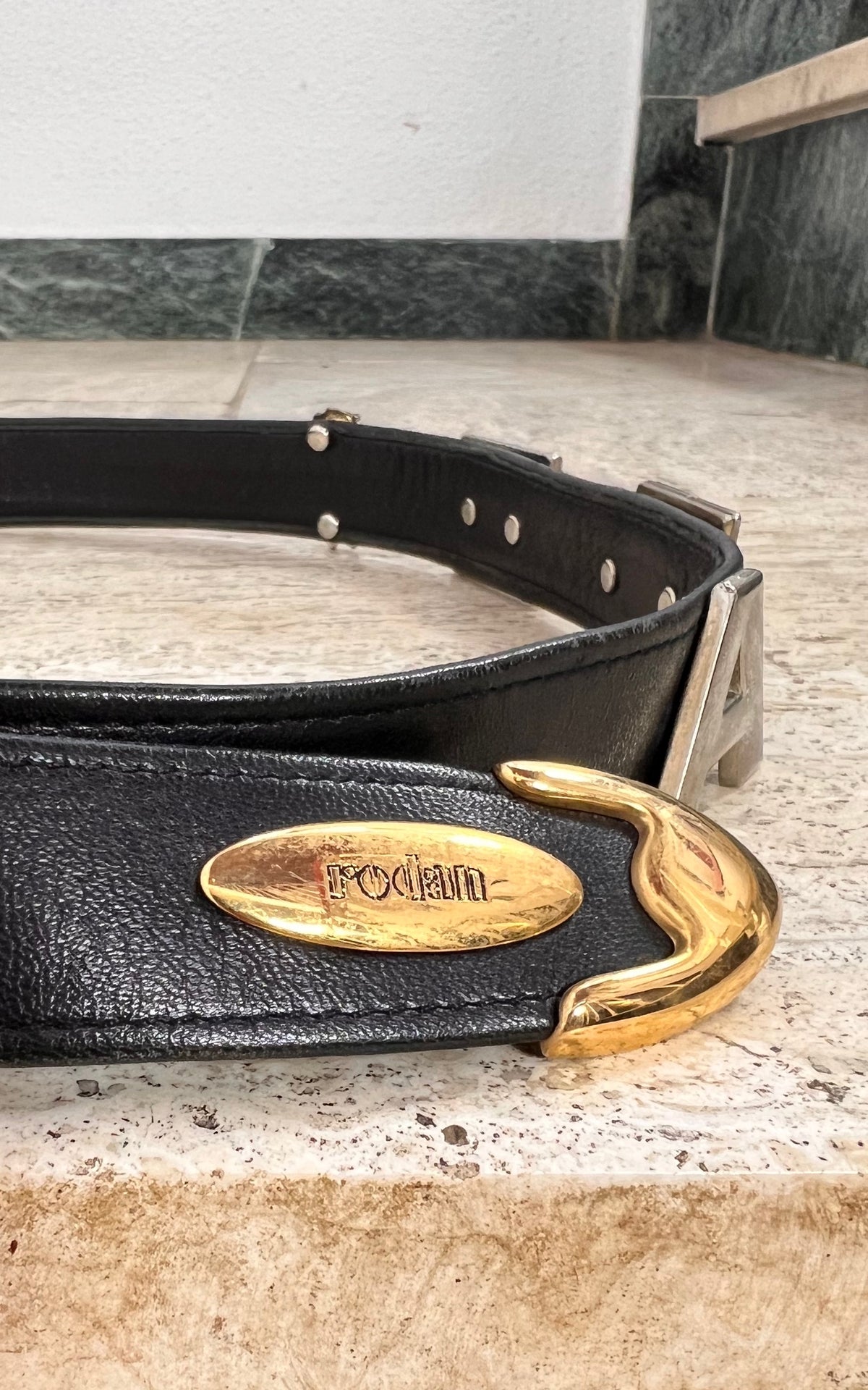 Vintage Rodan Berlin Black Leather Statement Belt