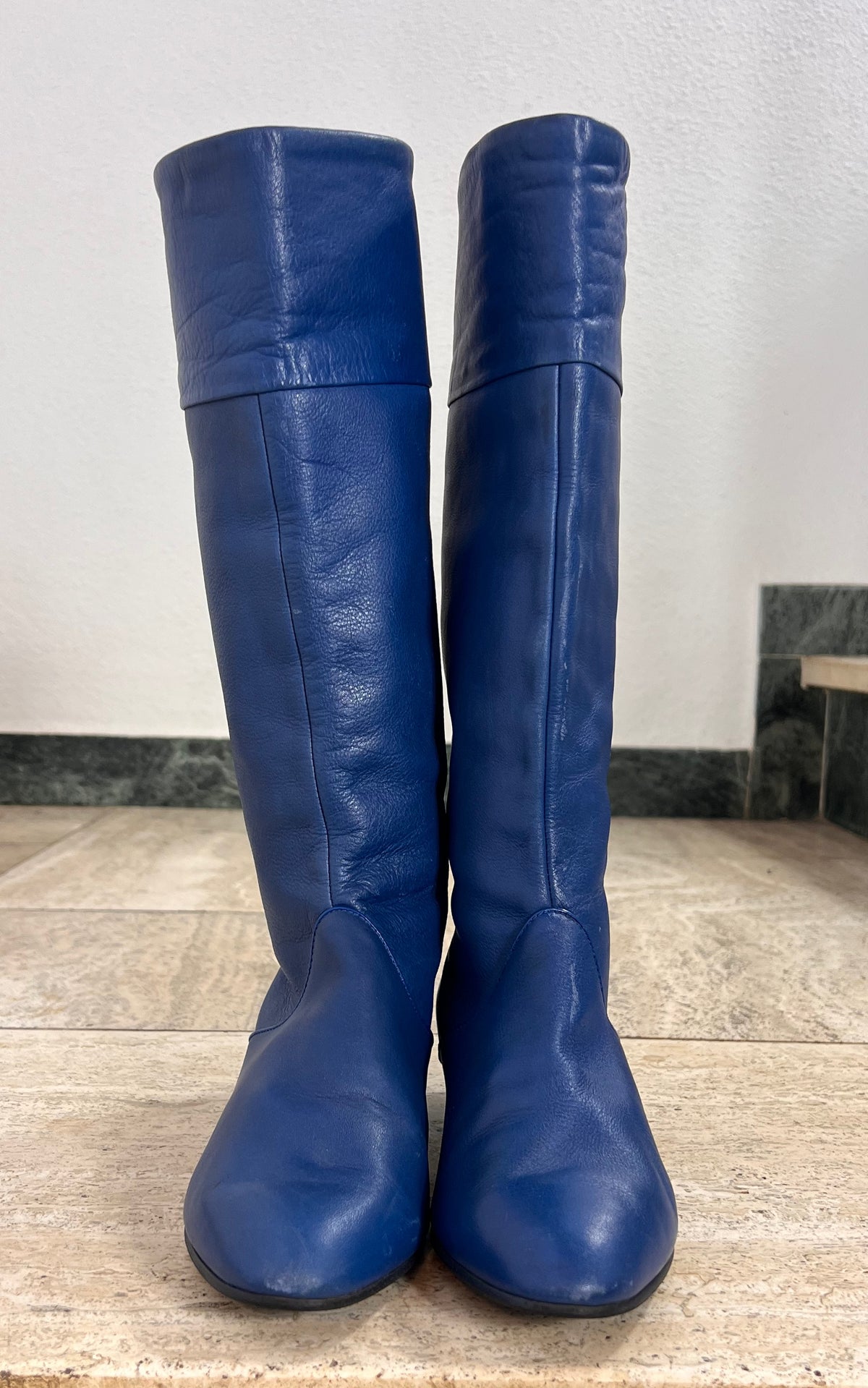 Vintage 1970s Panzl Cobalt Blue Leather Knee-High Boots – 37