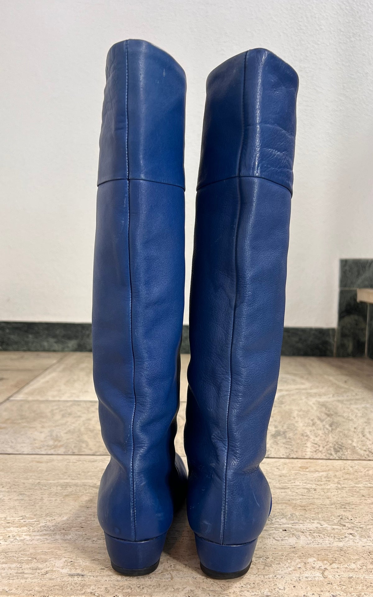 Vintage 1970s Panzl Cobalt Blue Leather Knee-High Boots – 37