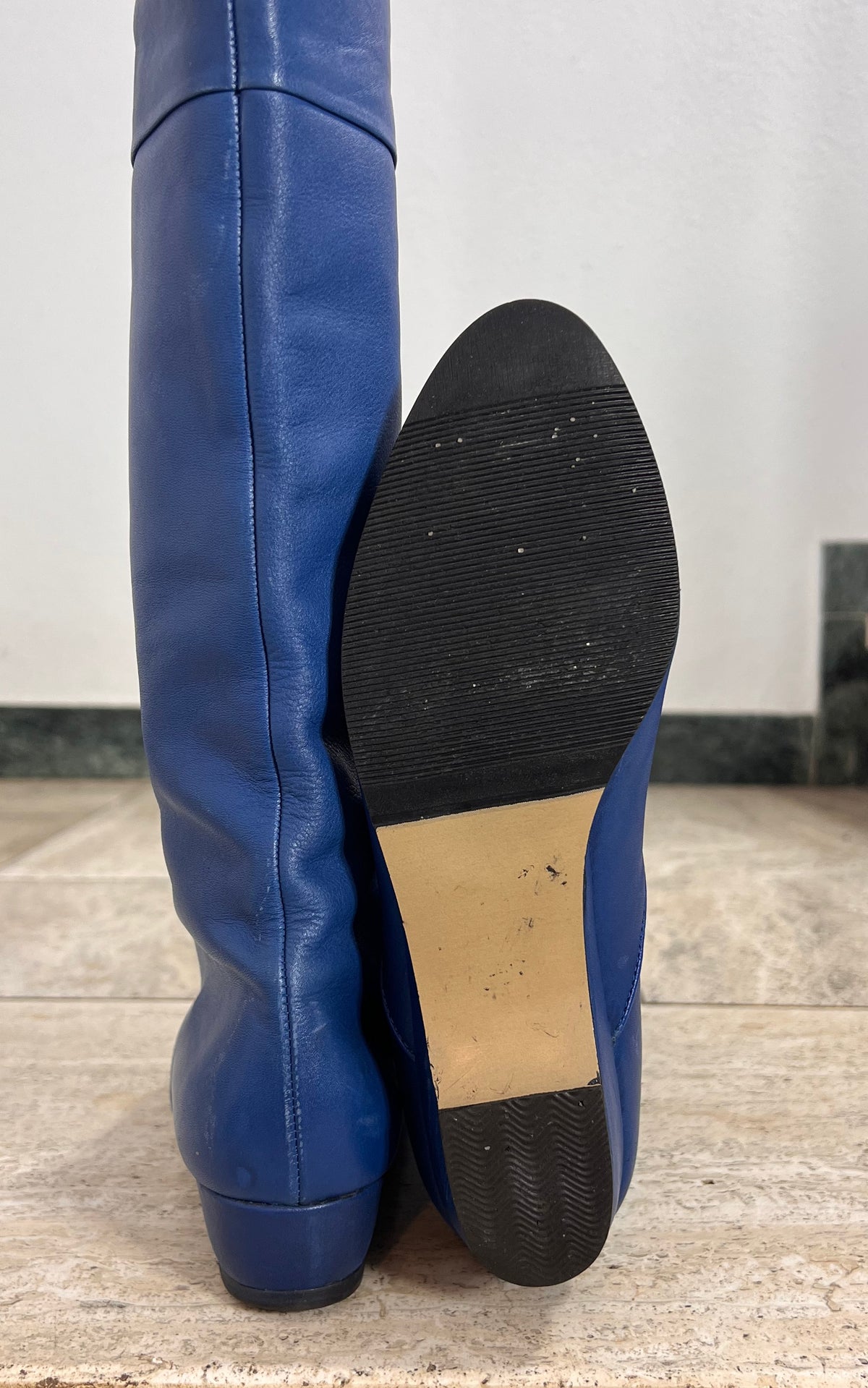 Vintage 1970s Panzl Cobalt Blue Leather Knee-High Boots – 37