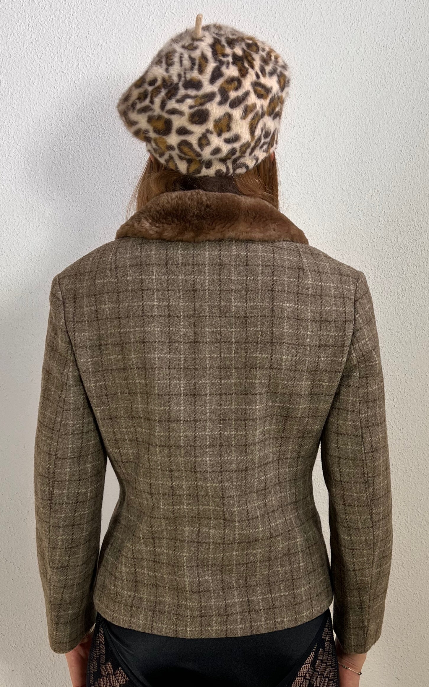Vintage Wool Blazer Jacket with Fur Collar