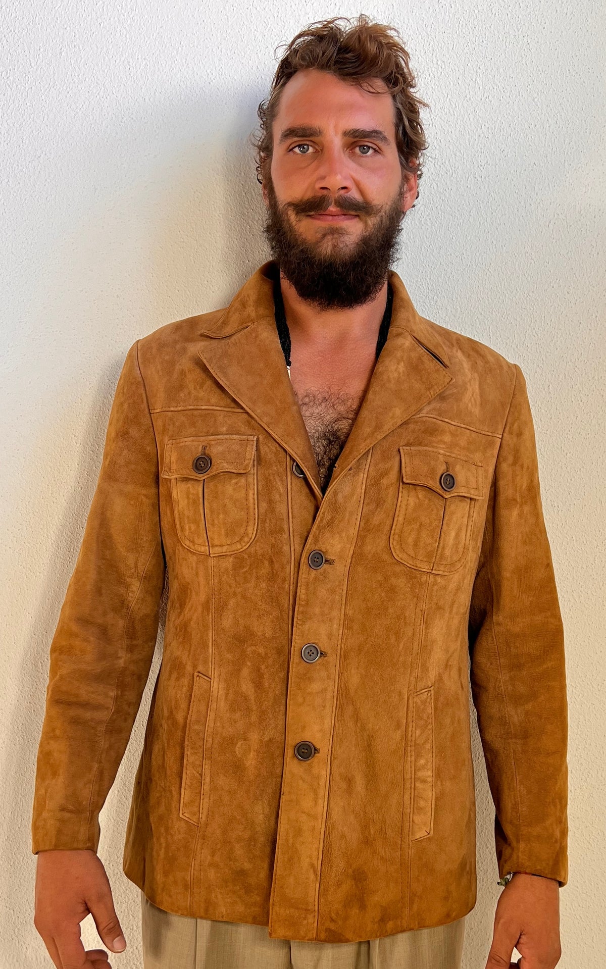 Vintage 70s MENS Tan Suede Leather Jacket