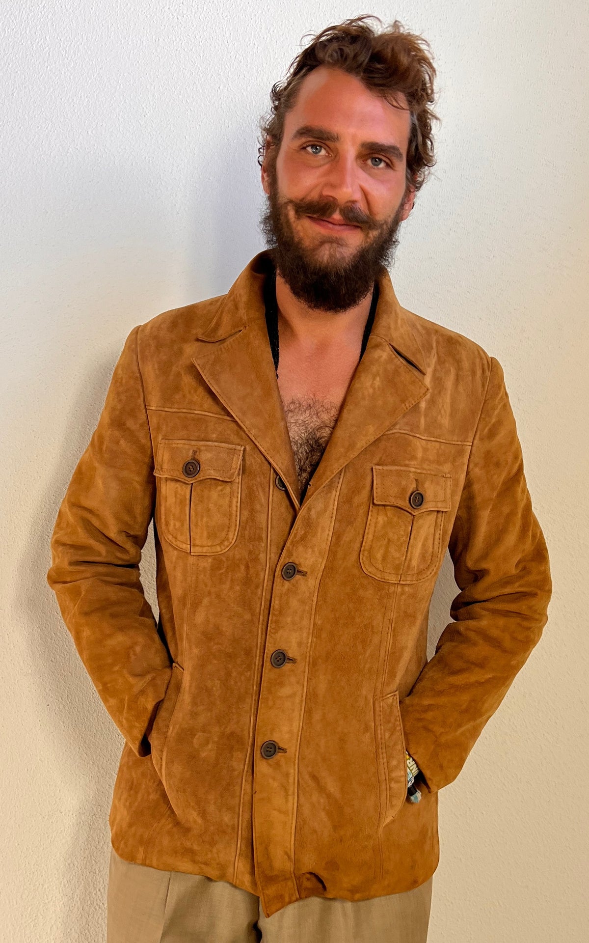 Vintage 70s MENS Tan Suede Leather Jacket