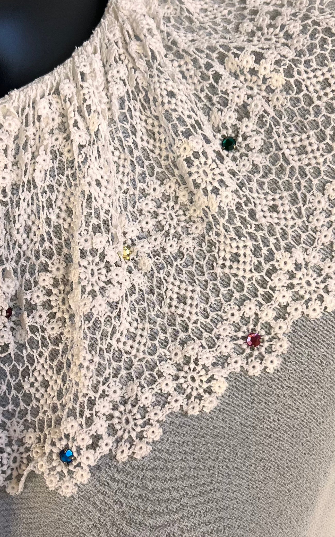 Vintage Lace Collar Blouse with Rhinestones