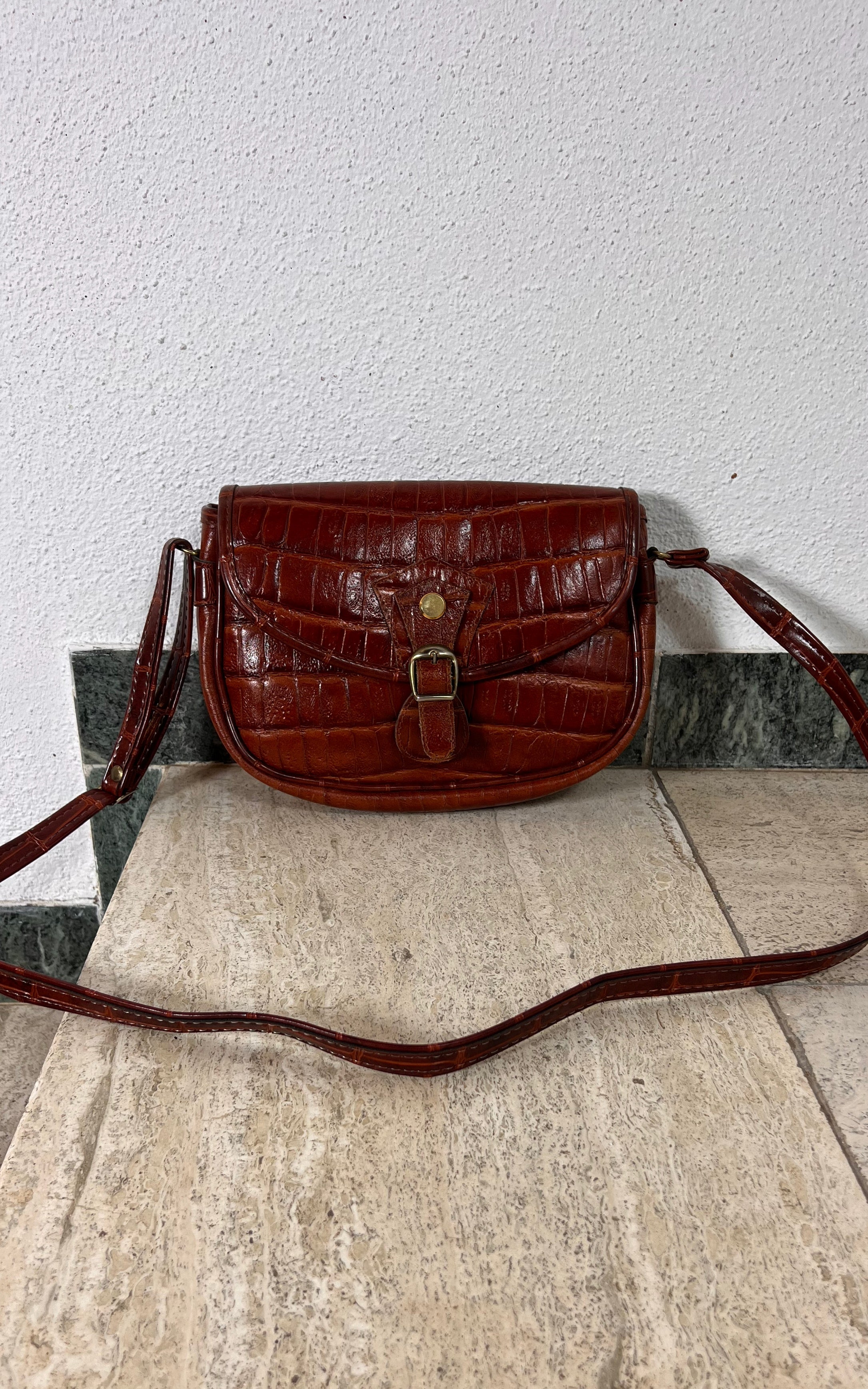 Vintage Marc Chantal Faux Leather Croc-Embossed Shoulder Bag
