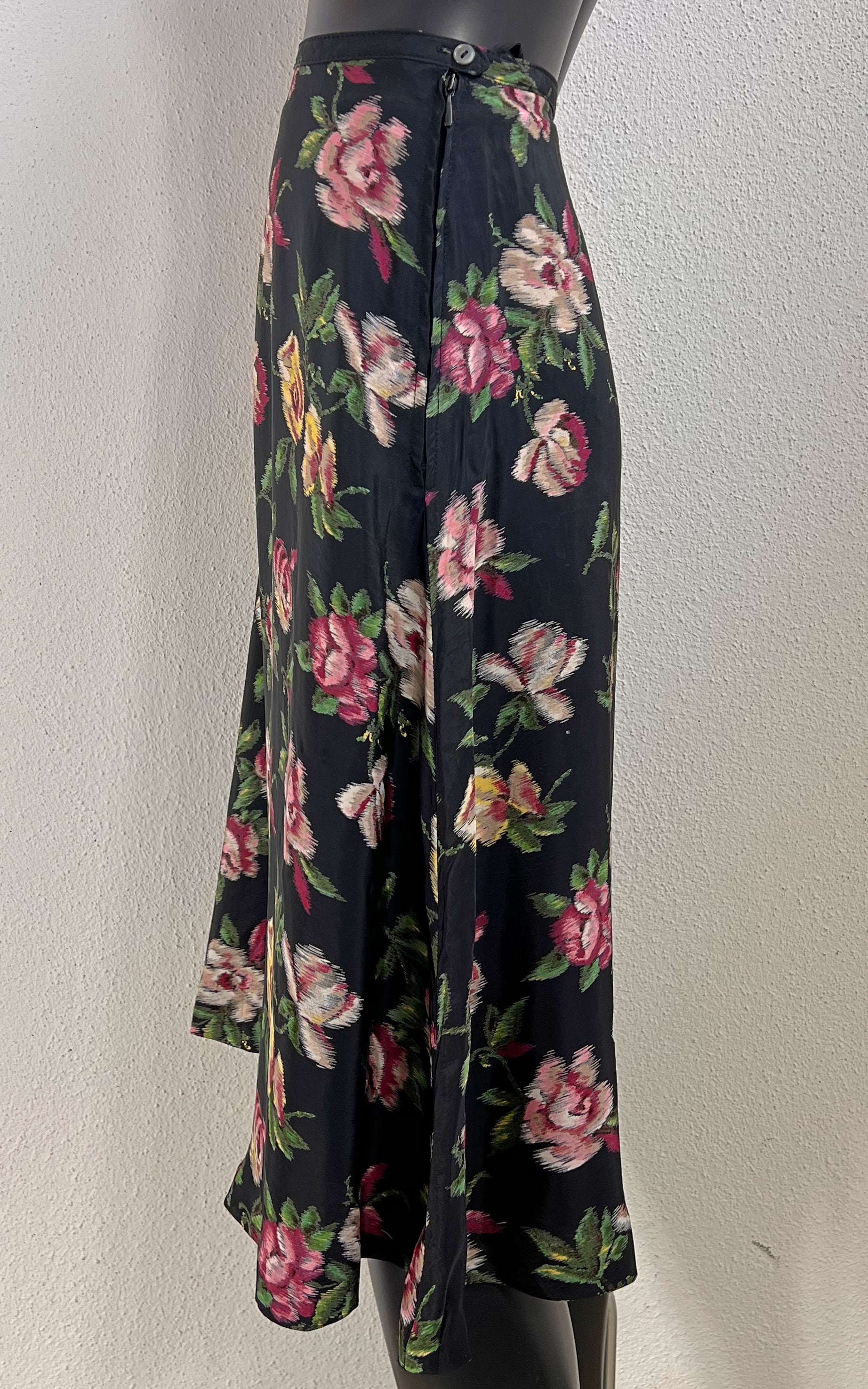 Vintage 40s Flower Silk Skirt