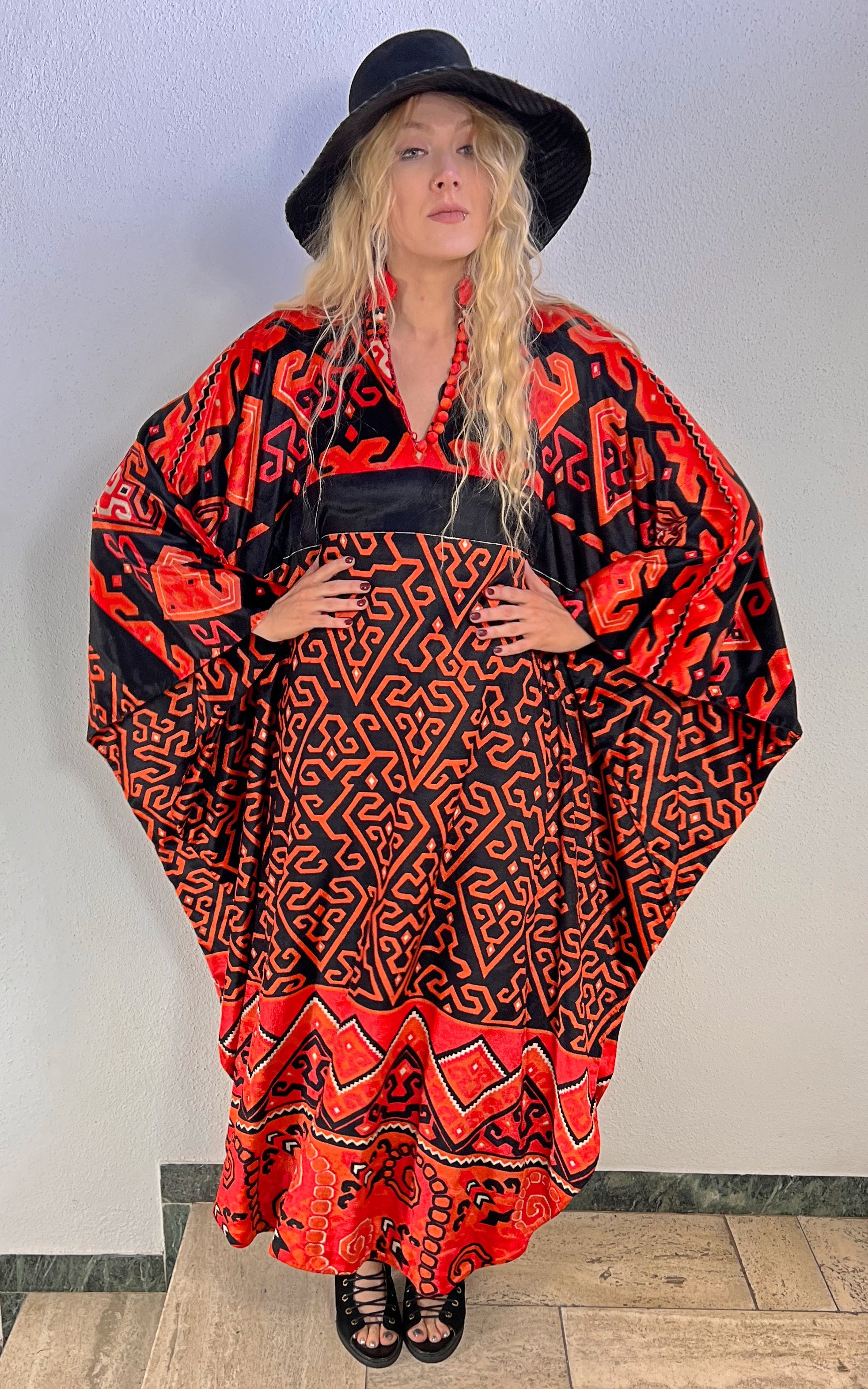 Vintage 60s Velvet Caftan Dress